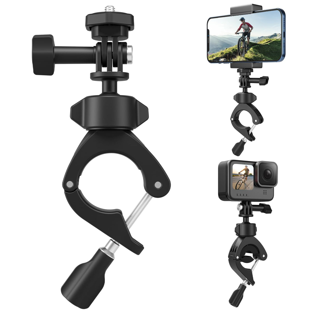Telesin Bike Mount With Phone Holder Motorcycle Bicycle Handlebar Clamp Large Tube Roll Bar Stick Pole Mounts For Gopro 13 12 11 10 9 8 7 Insta360 X3 X4 Ace Pro Dji Action 3 4 Osmo Ocket 3 Accessories