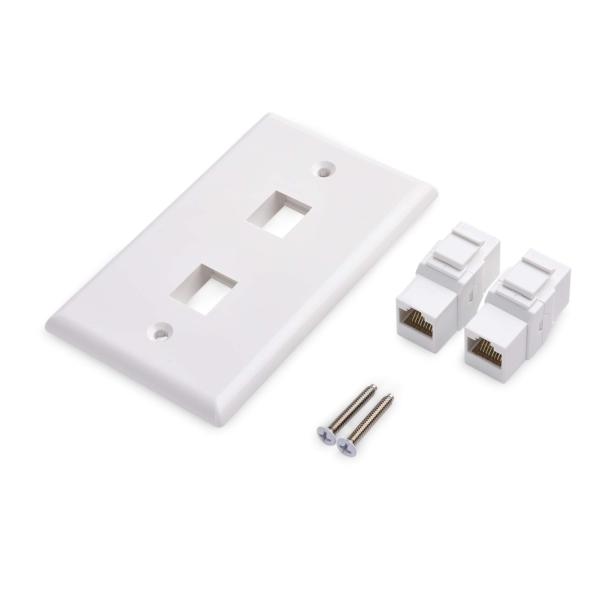 Cable Matters 2 Pack 2 Port Ethernet Wall Plate, Cat6 Wall Plate / Cat5 Ethernet Wall Outlet In White With White Ethernet Keysto