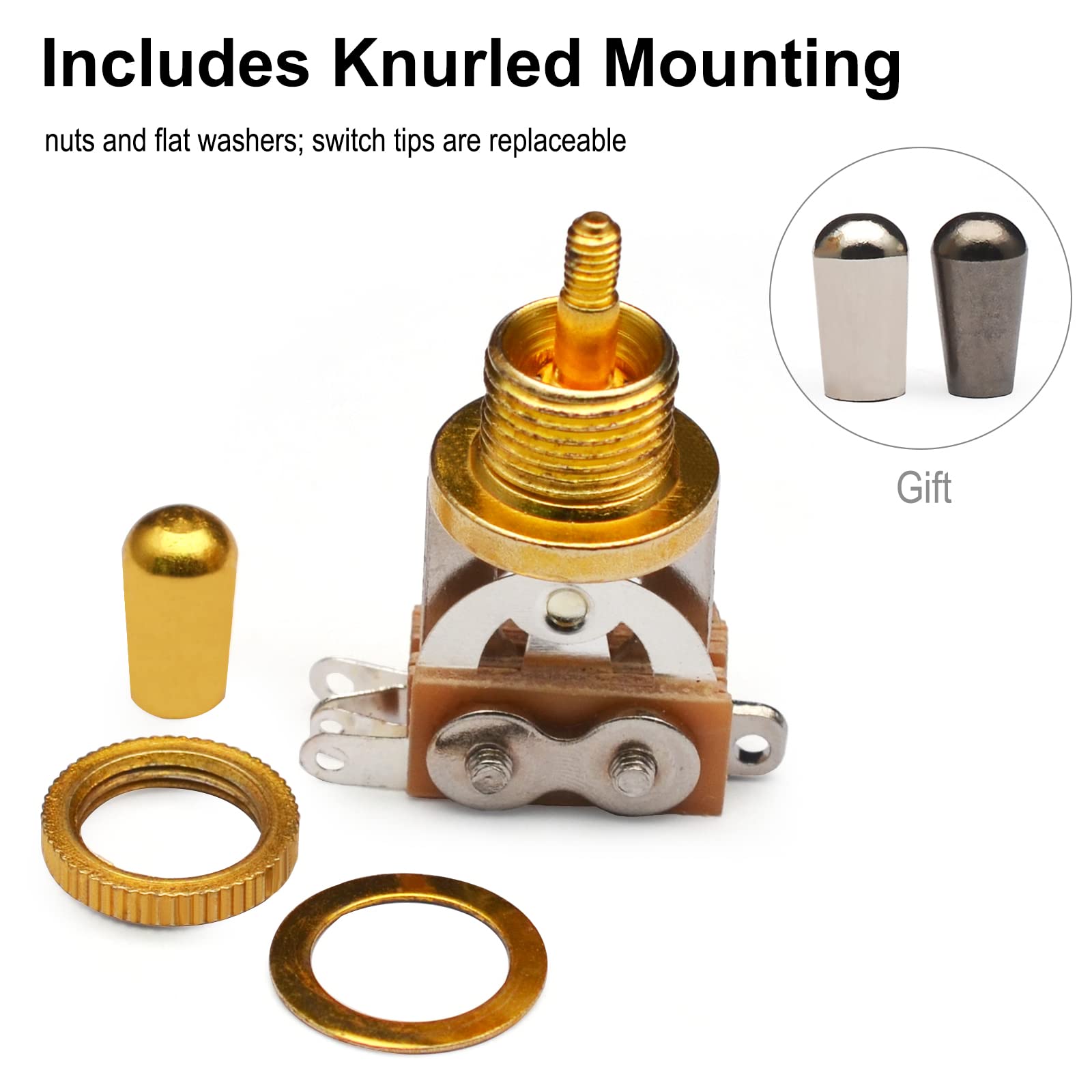 Maxcheer Metal 3 Way Guitar Pickup Switch Selector Pickup Toggle Switch Parts For Les Paul Gutiar Accessories (Gold)