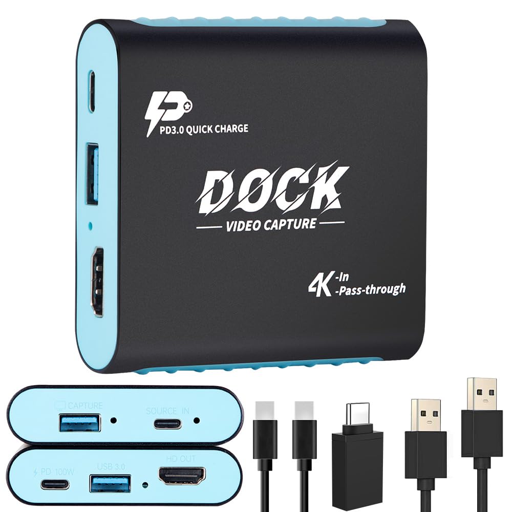 SUDTREEV C8 2-in-1 USB-C Switch 2 Dock Capture Card,1080P 60FPS, Light Blue