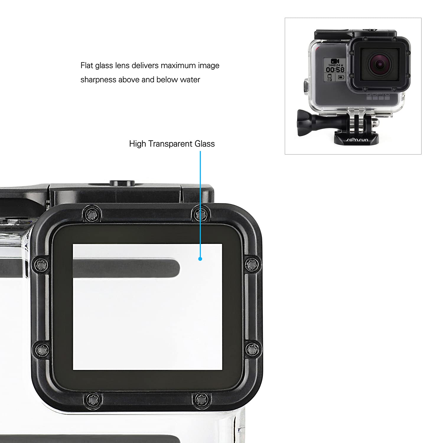 SOONSUN Waterproof Housing Case 4 Dive Filters for GoPro Hero 7 6 5 Black, Hero (2018) - 147ft Submersible Clear Plastic