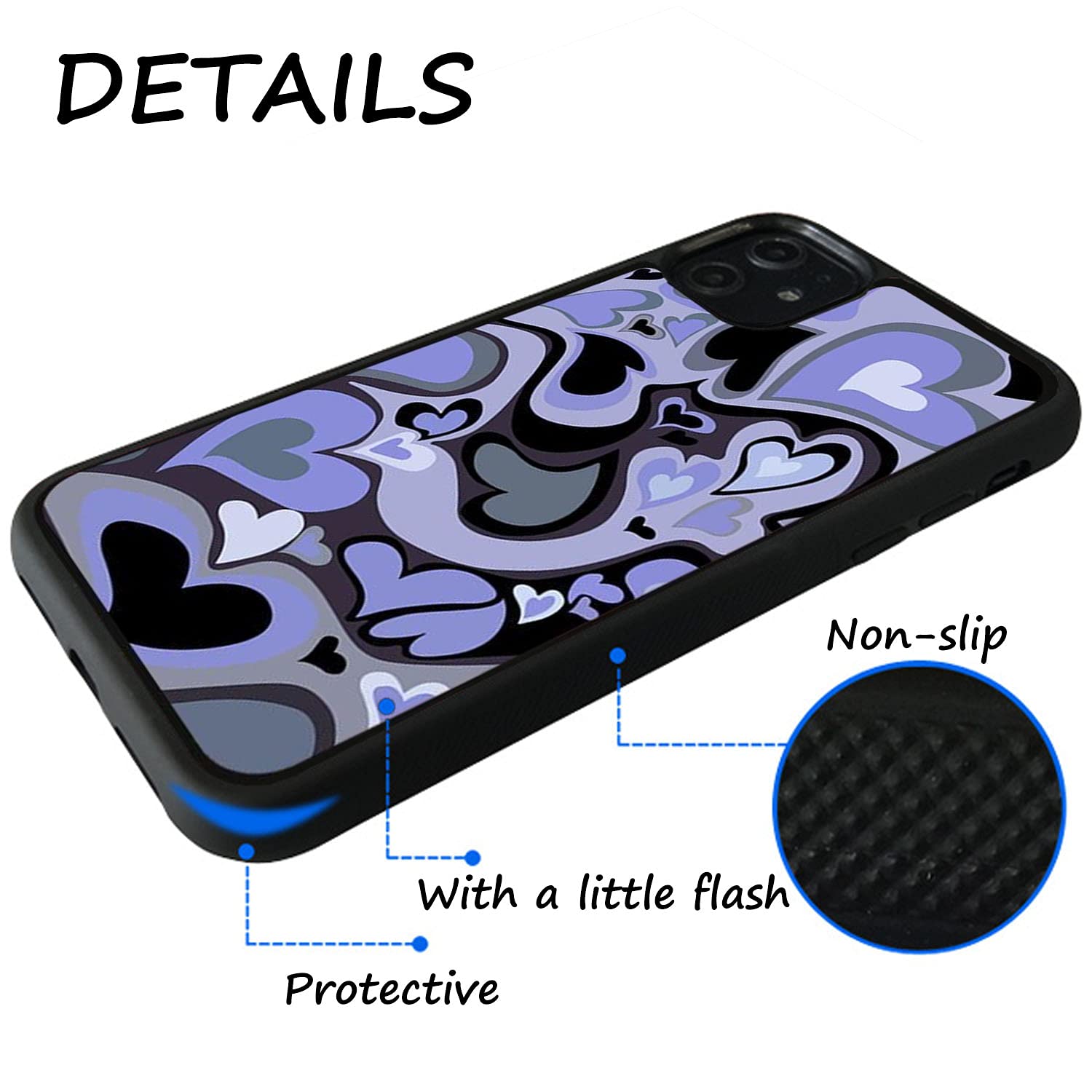 MOKENS Phone Case Slim Soft Protective Plastic Purple Love Heart for iPhone 12/12 Pro