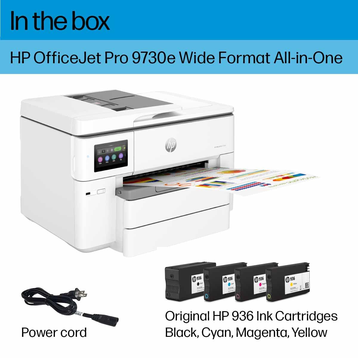 Hp Officejet Pro 9730E Wide Format Wireless All In One Color Inkjet Printer, Print, Scan, Copy Up To 11X17', Adf, Duplex Printin