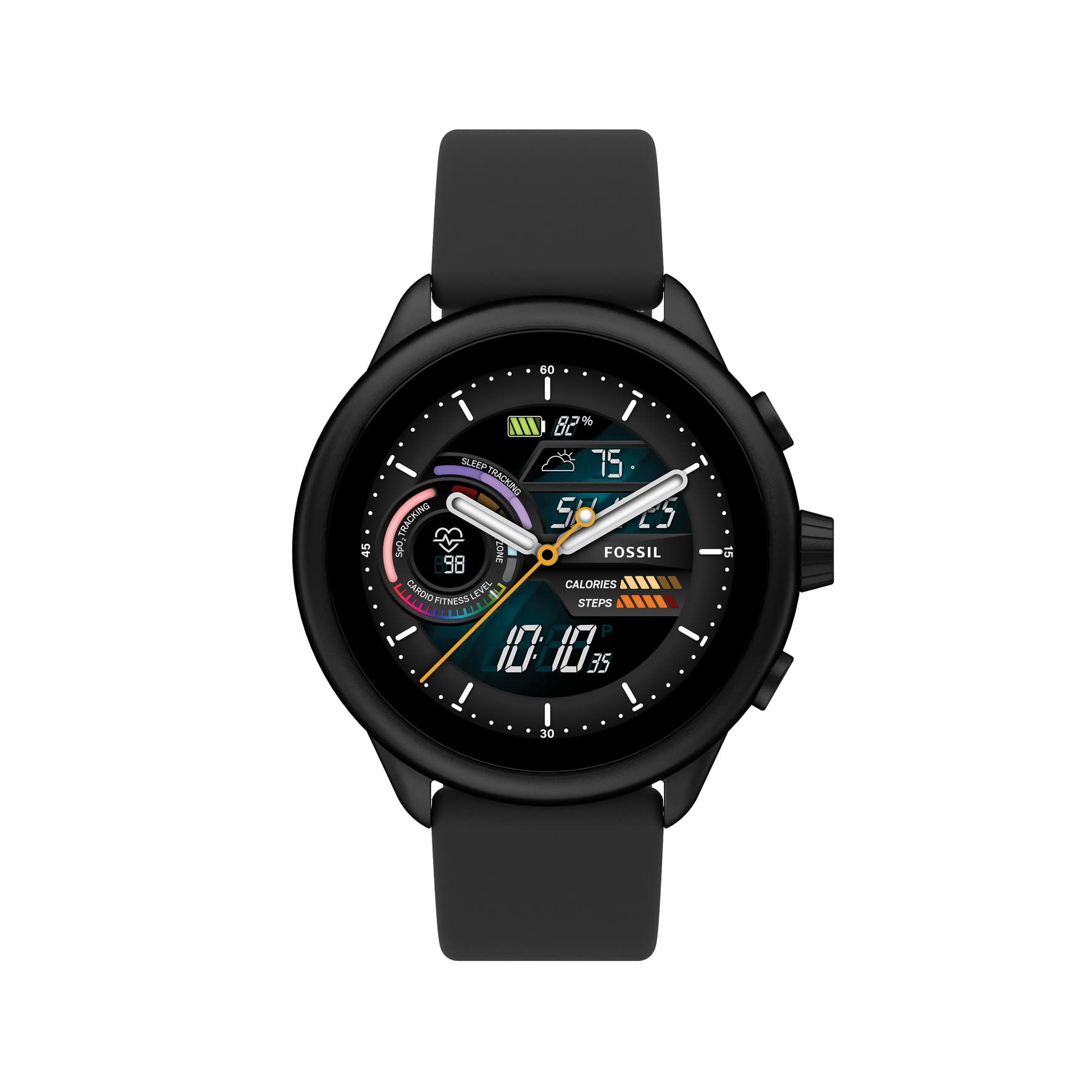 Fossil Men'S Or Women'S Gen 6 Wellness Edition 44Mm Touchscreen Silicone Smart Watch, Color: Black (Model: Ftw4069V)