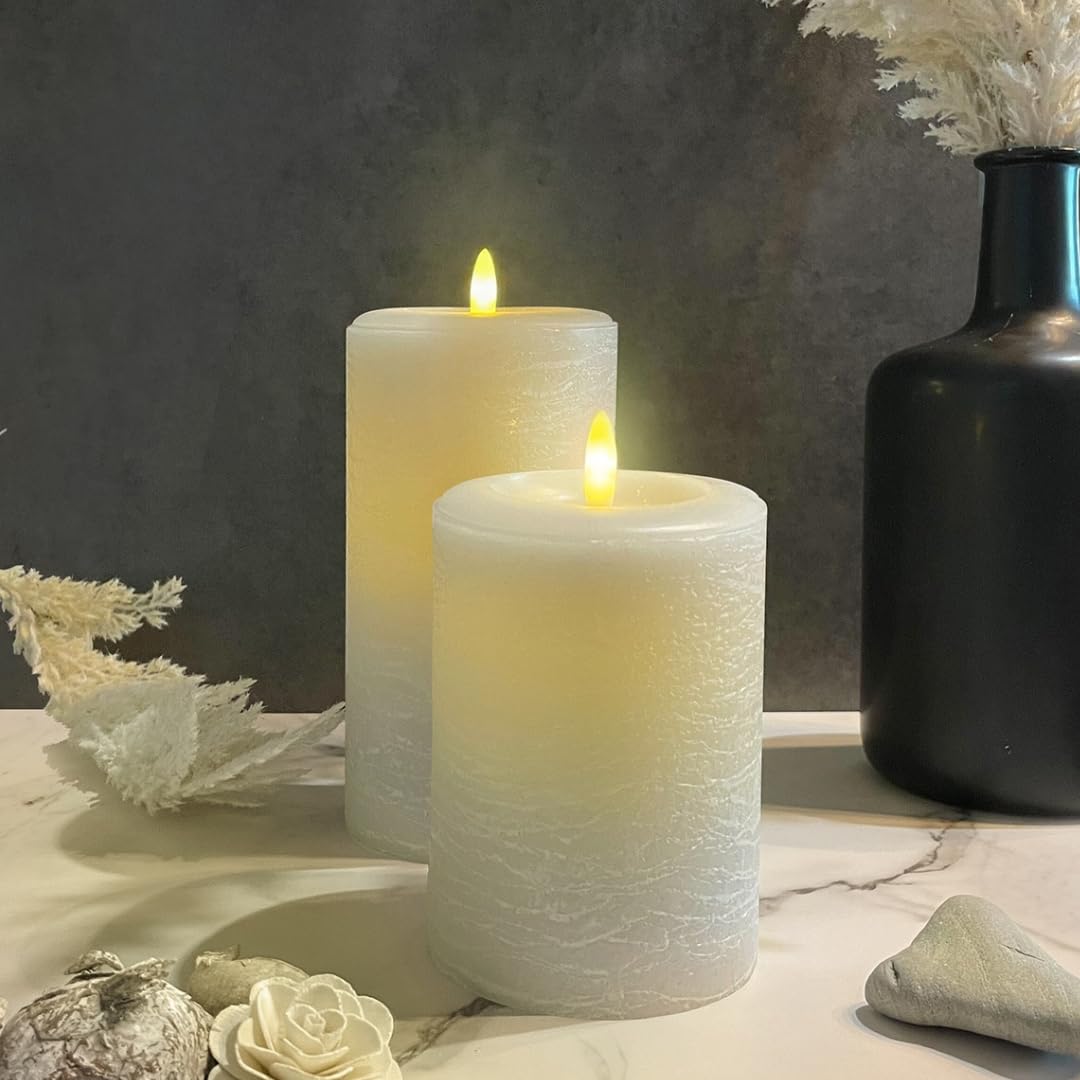 Lumipur Signature Natural Glow Flameless Wax Pillar 2 Pack Led Candle 3.5'' X 5'' And 3.5'' X 7'' Gray Fog