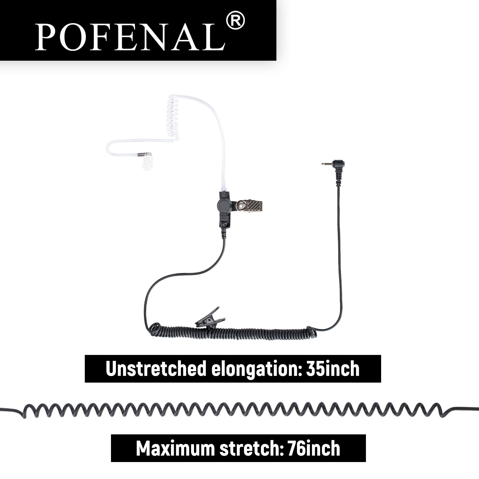 Pofenal Walkie Talkie Radio Listen Only Earpiece Headset With Clear Acoustic Tube Retaining Clip (2.5Mm Pin, 1 Pcs)