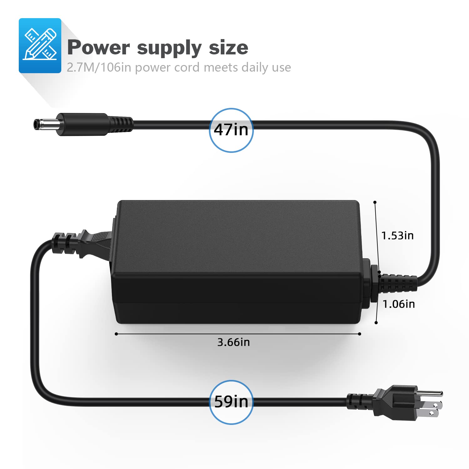 45W Laptop Charger For Dell Inspiron 15 3000 5000 15 3552 3555 3558 3565 3567 5551 5552 5555 5558 5559 5565 5567 5568 5578 7558 7568 7569 7579 19.5V 2.31A Ac Adapter Power Supply Cord