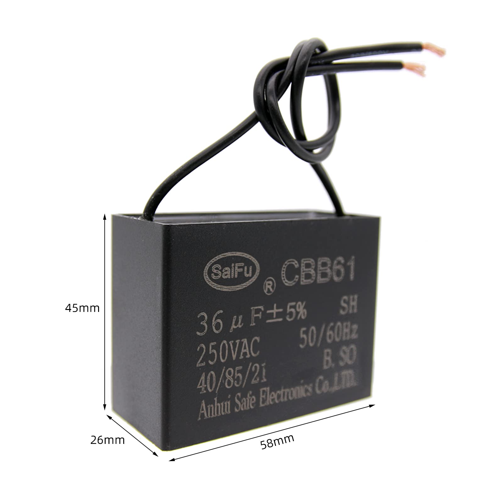 Akzytue Cbb61 Capacitor 36Uf 250V Ac Ceiling Fan 2 Wire 50/60Hz For Starting Electric Fan Generator Pump Motor