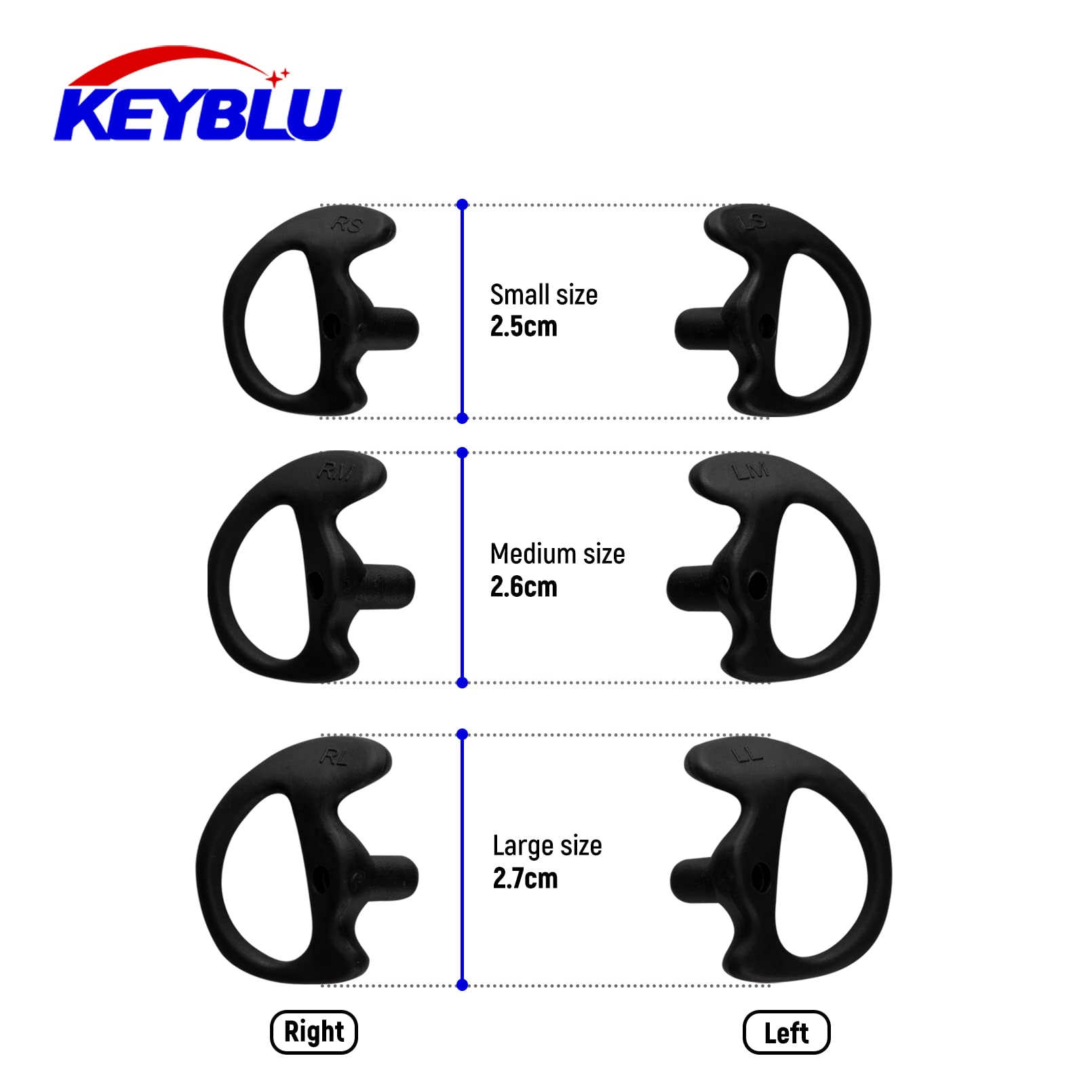 Keyblu Universal Radio Replacement Earmold, Insert Soft Silicone Earmold Earbud Earplug For Two Way Radio Coil Tube Audio Kits,For Walkie Talkie Acoustic Earpiece Headset (Black, Small, 2 Pair)