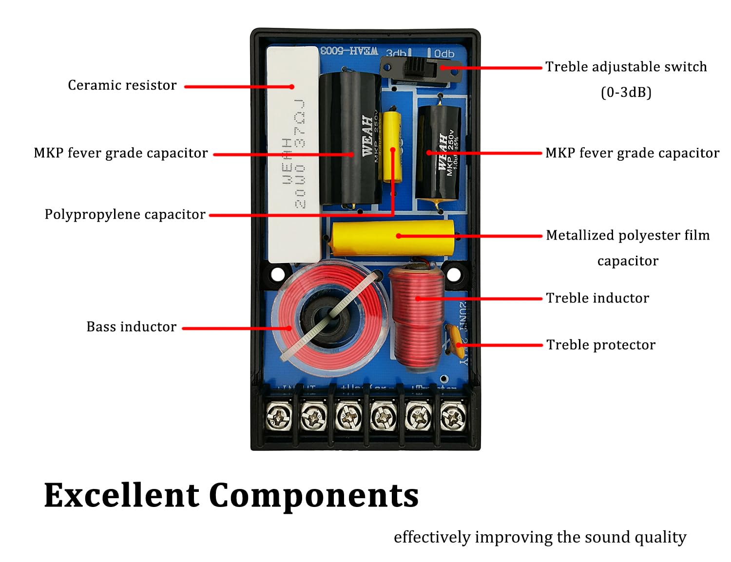 Hiqltyla 2 Way Speaker Crossover For Car Audio, Weah 5003B, 200 Watts 4 To 8 Ohm Passive Crossover For Car Audio Tweeter   2 Pac