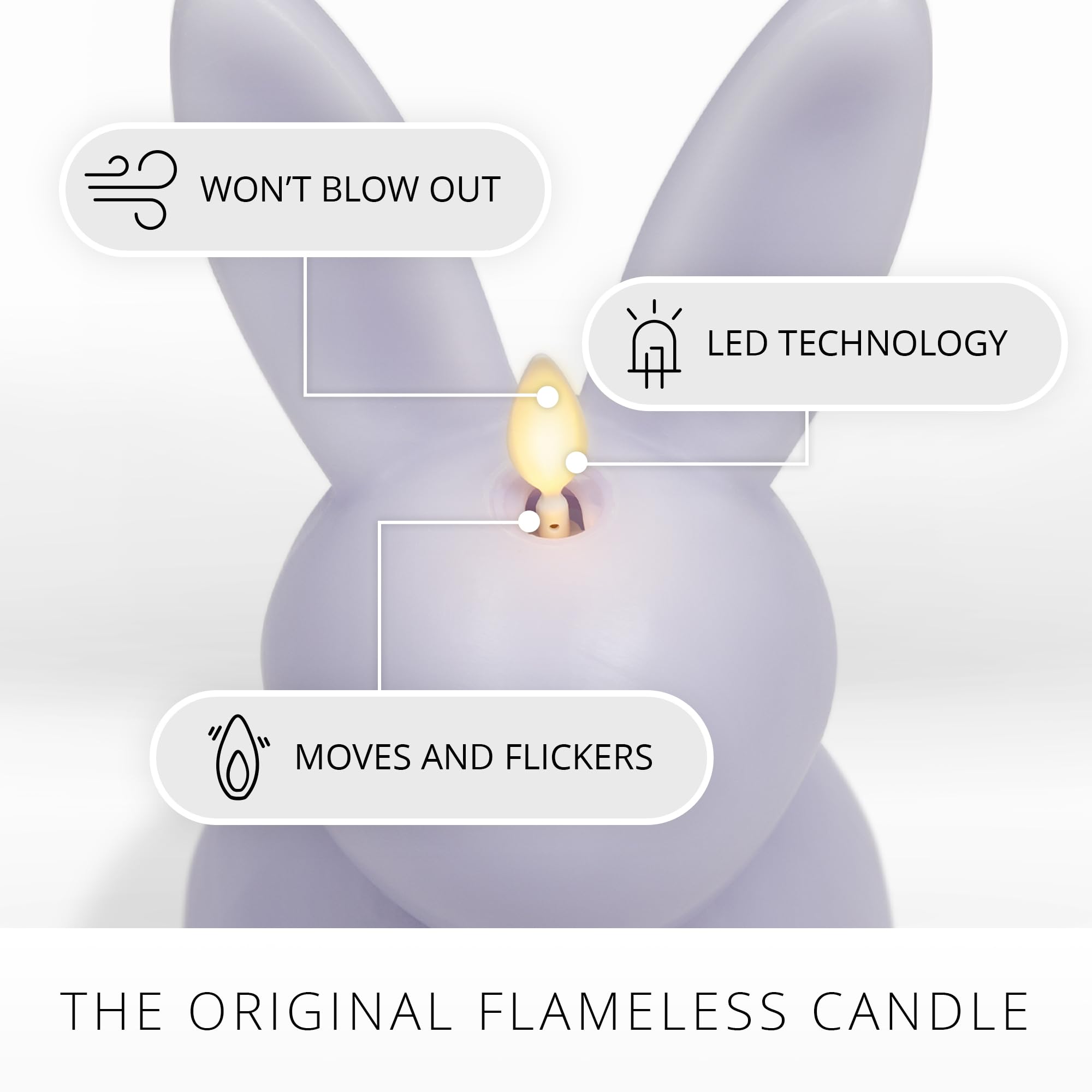 Luminara Easter Bunny Candle  Gentle Lavender 4.8'' X 8''  Flameless Real Flame Holiday Inspired Decor  Aa Batteries  Flickering