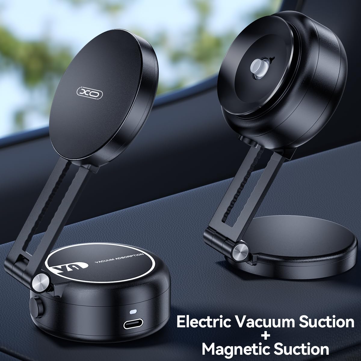 Vacuum Suction Magnetic Car Phone Holder, Electric Magnetic Car Phone Holder Mount Foldable Adjustable Car Mount For Iphone12-16