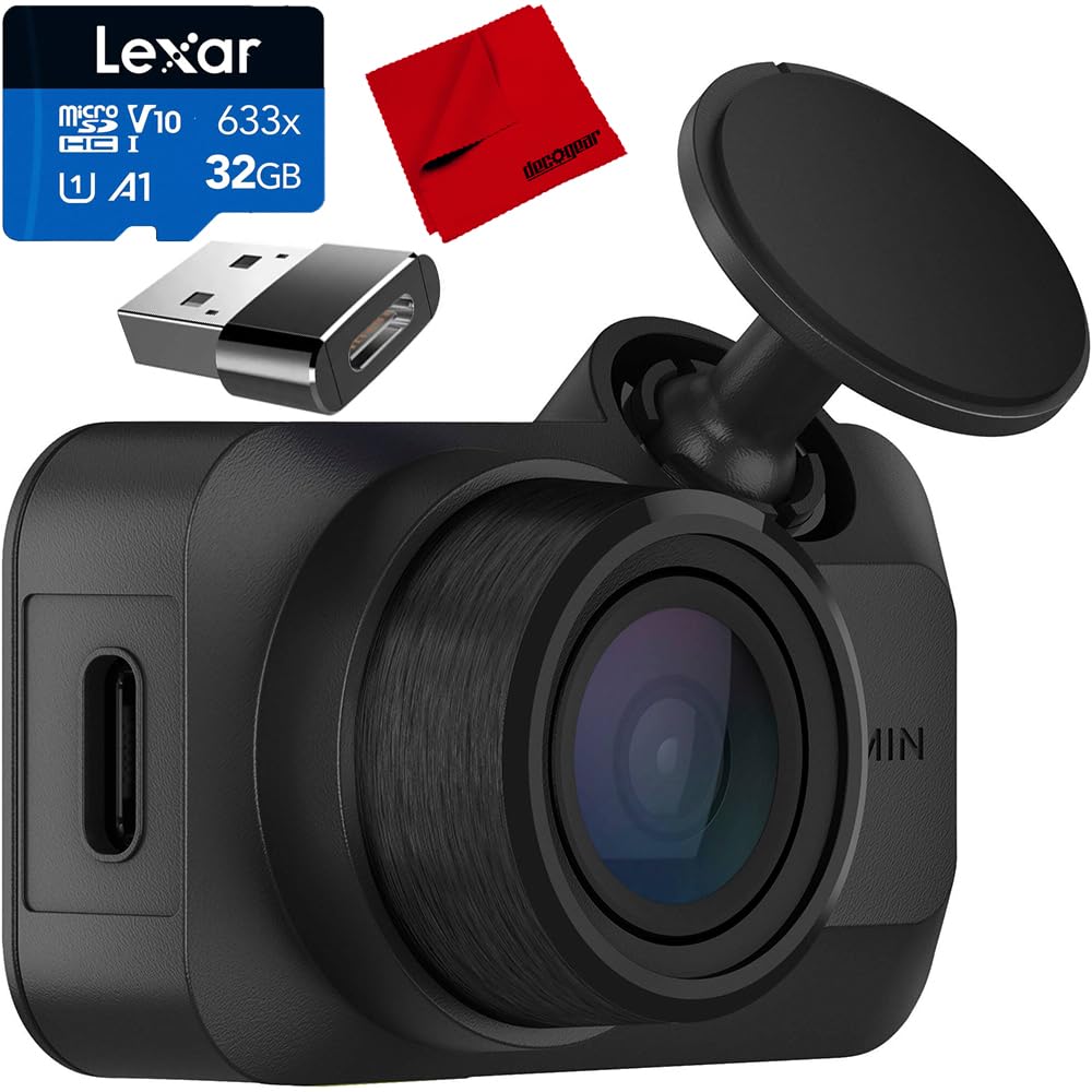 Garmin 010-02899-00 Dash Cam Mini 3 Ultracompact 1080p with 140 Degree Field of View Bundle with Lexar 32GB Memory Card, Microfi