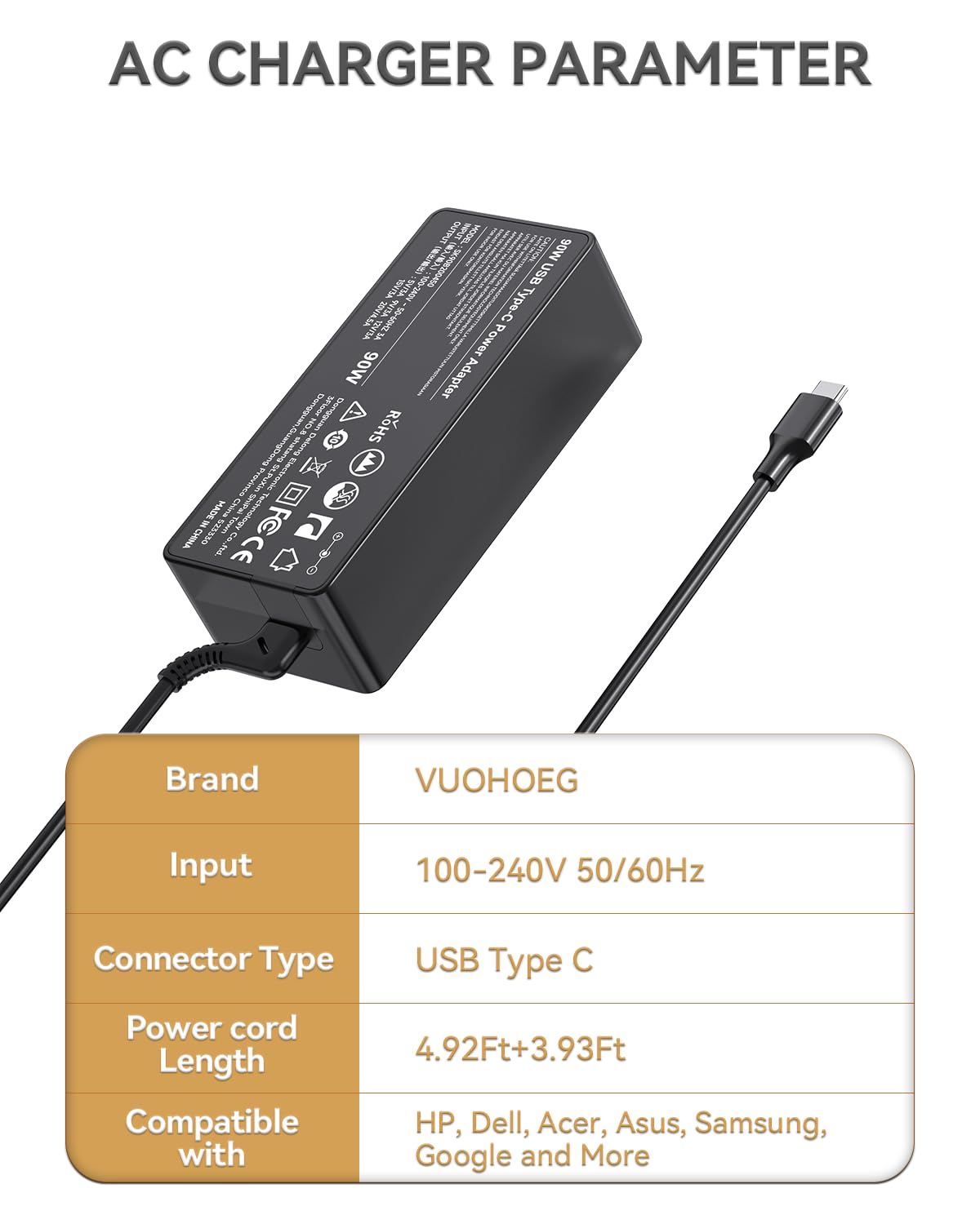 90W 65W Usb C Laptop Charger For Hp Spectre X360, Dell Xps 13 Precision 3540, Lenovo Ideapad Series With Dc Usb C Fast Charging Adapter Power Supply Cord