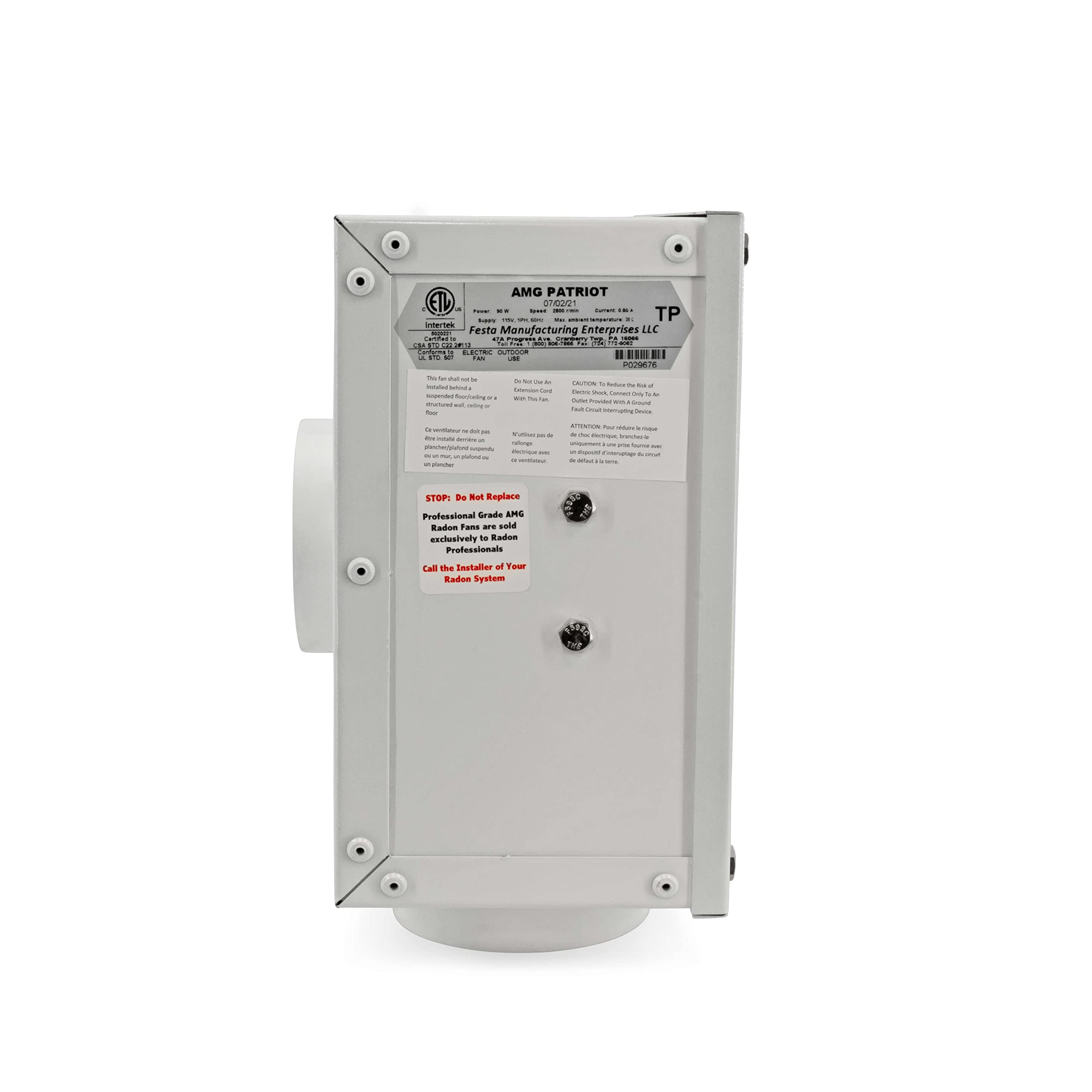 Festa Radon Amg Patriot Radon Fan   Quiet And Energy Efficient 195 Cfm Radon Mitigation System Inline Fan   4'' Electric Waterpr