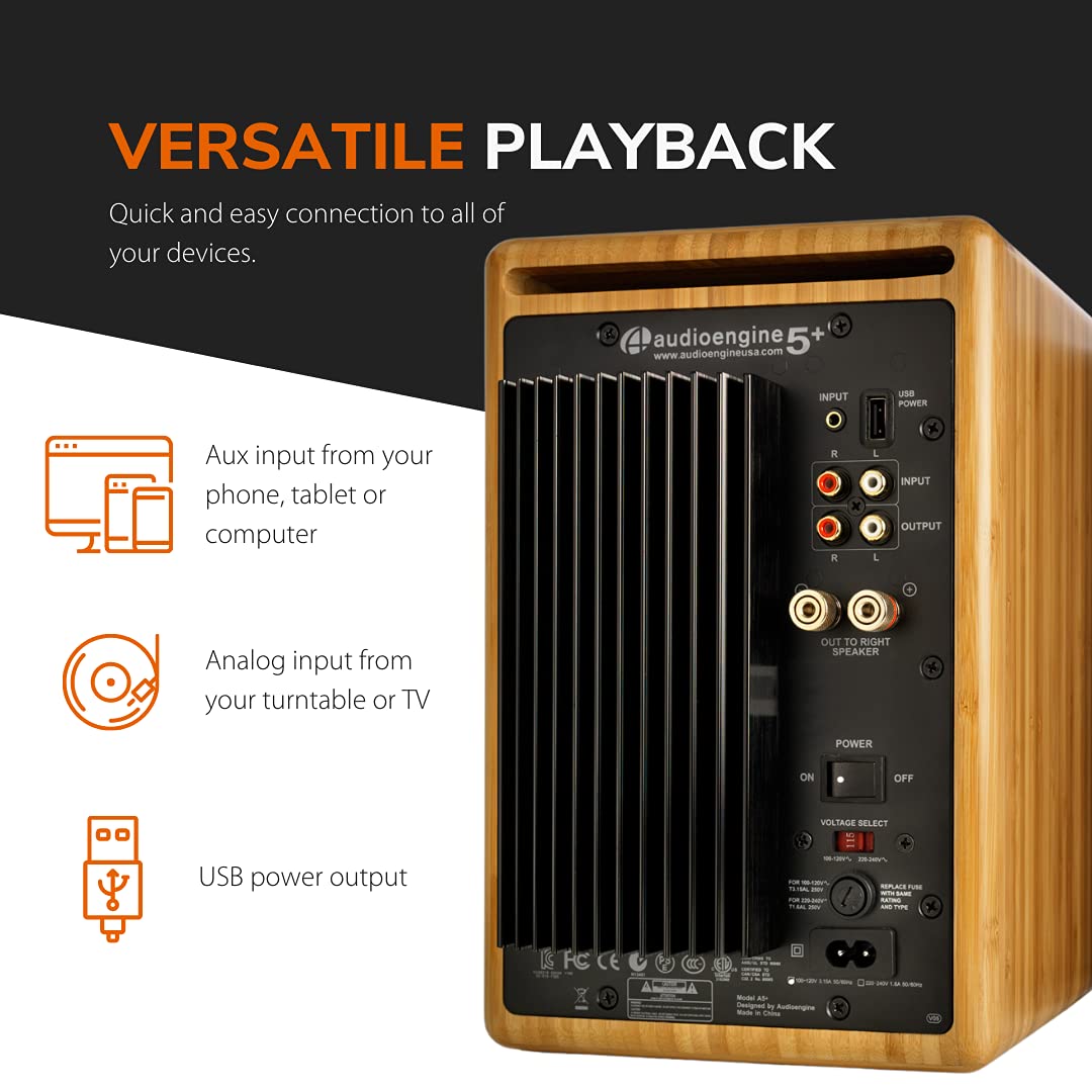 Audioengine A5 Wired Active Powered Home Theater Bookshelf Speakers   150W Premium Studio Monitors