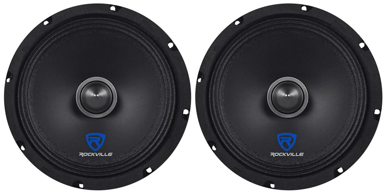 Rockville RXM88 8 in 250-Watt Peak 125-Watt RMS 8 Ohm Mid Bass Driver Car Audio Speakers, Kevlar Cone, Shallow Mount Design, for