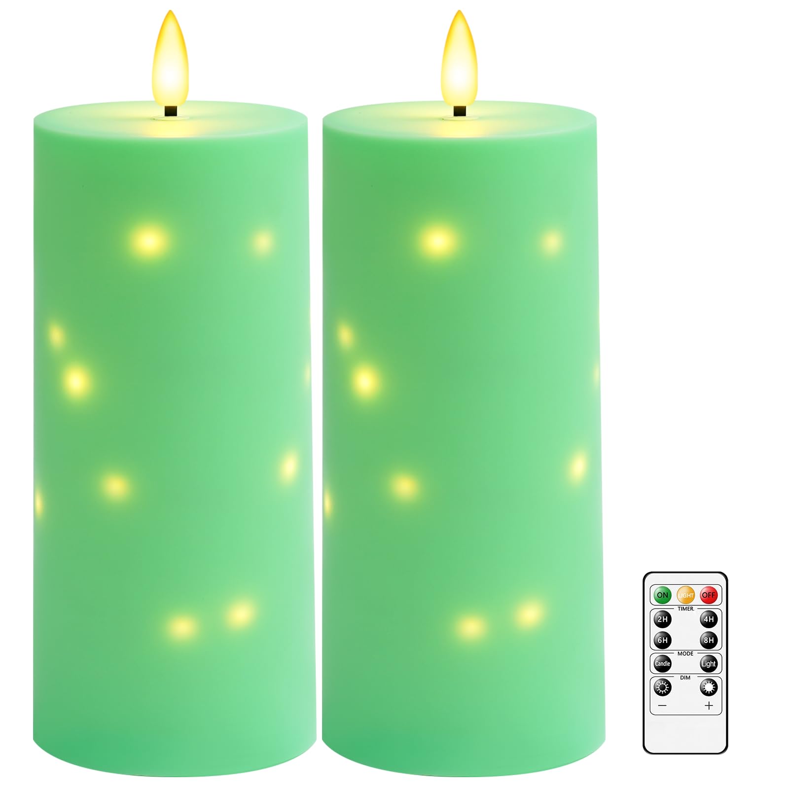 kakoya 10 x 4 Large Outdoor Waterproof Flickering Flameless Candles with Timer,2Pcs Battery Operated LED Pillar Candles with Emb