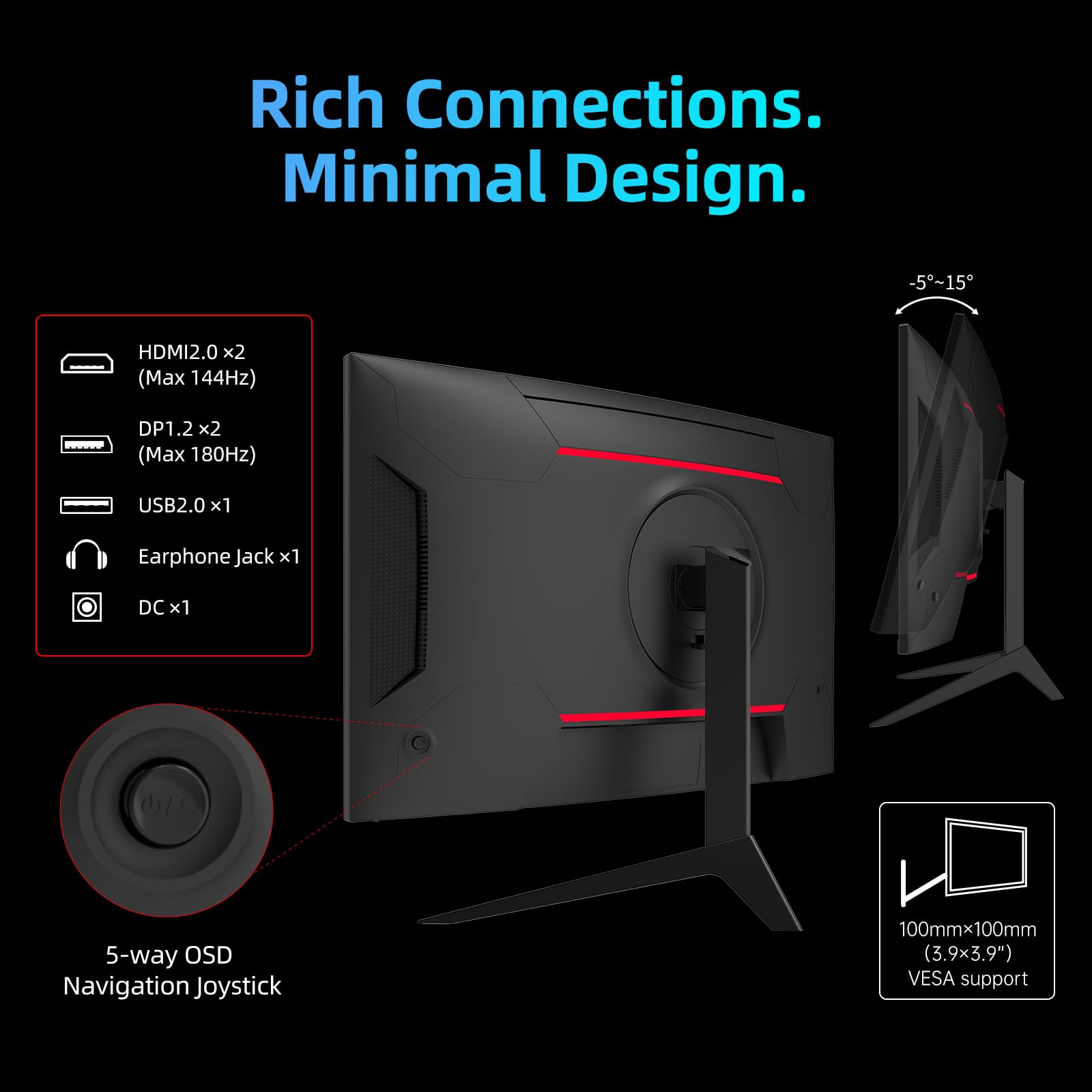 Ktc 27 Inch Wqhd 180Hz 1Ms Curved Gaming Monitor 1440P 144Hz Monitor 132% Srgb Hva Freesync Displayport/Hdmi/Usb Vesa Computer M