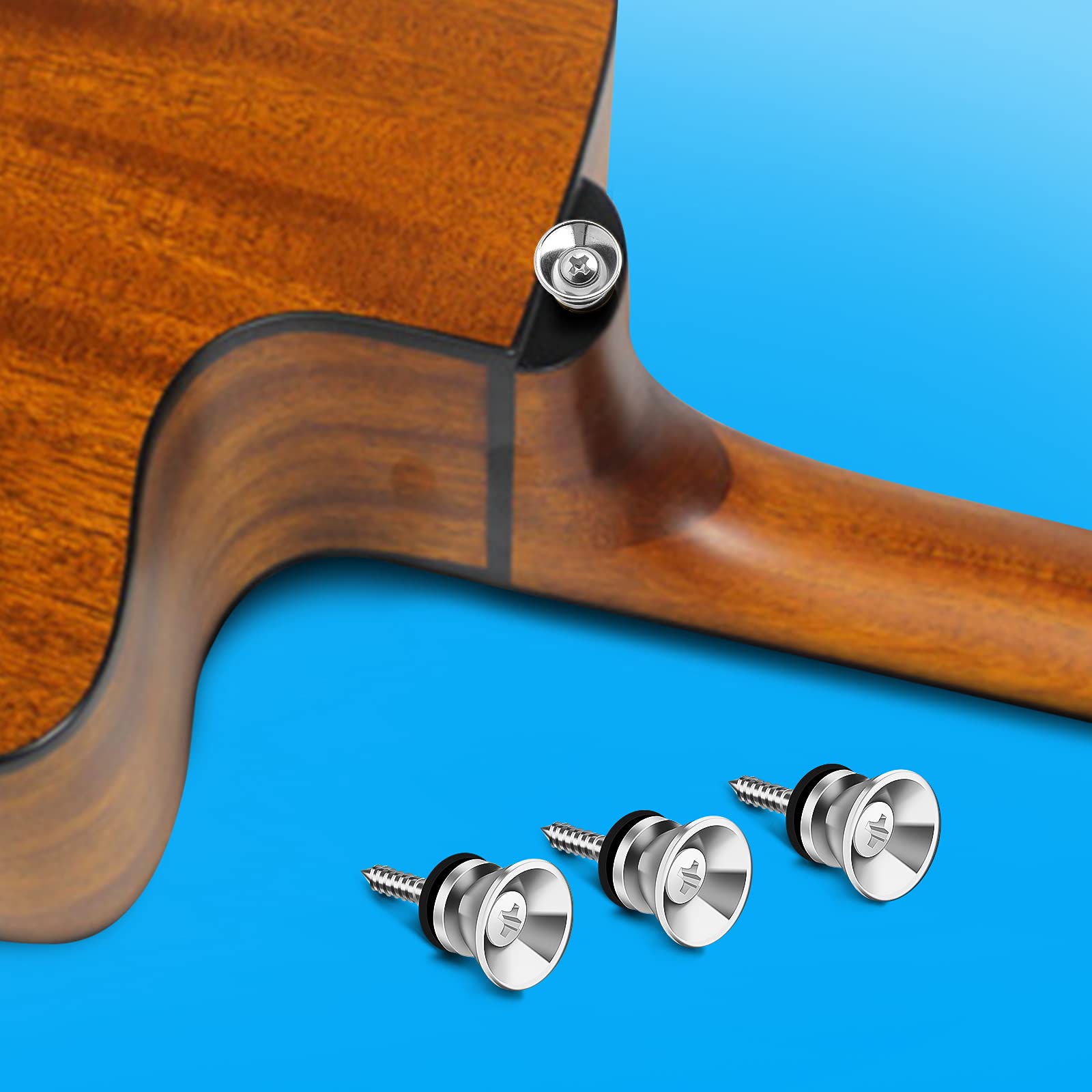 Savita 12 Pieces 0.9X0.5'' Guitar Strap Locks And Buttons Set, Strong Metal Guitar End Pins With Screws And Rubber Blocks For Ac