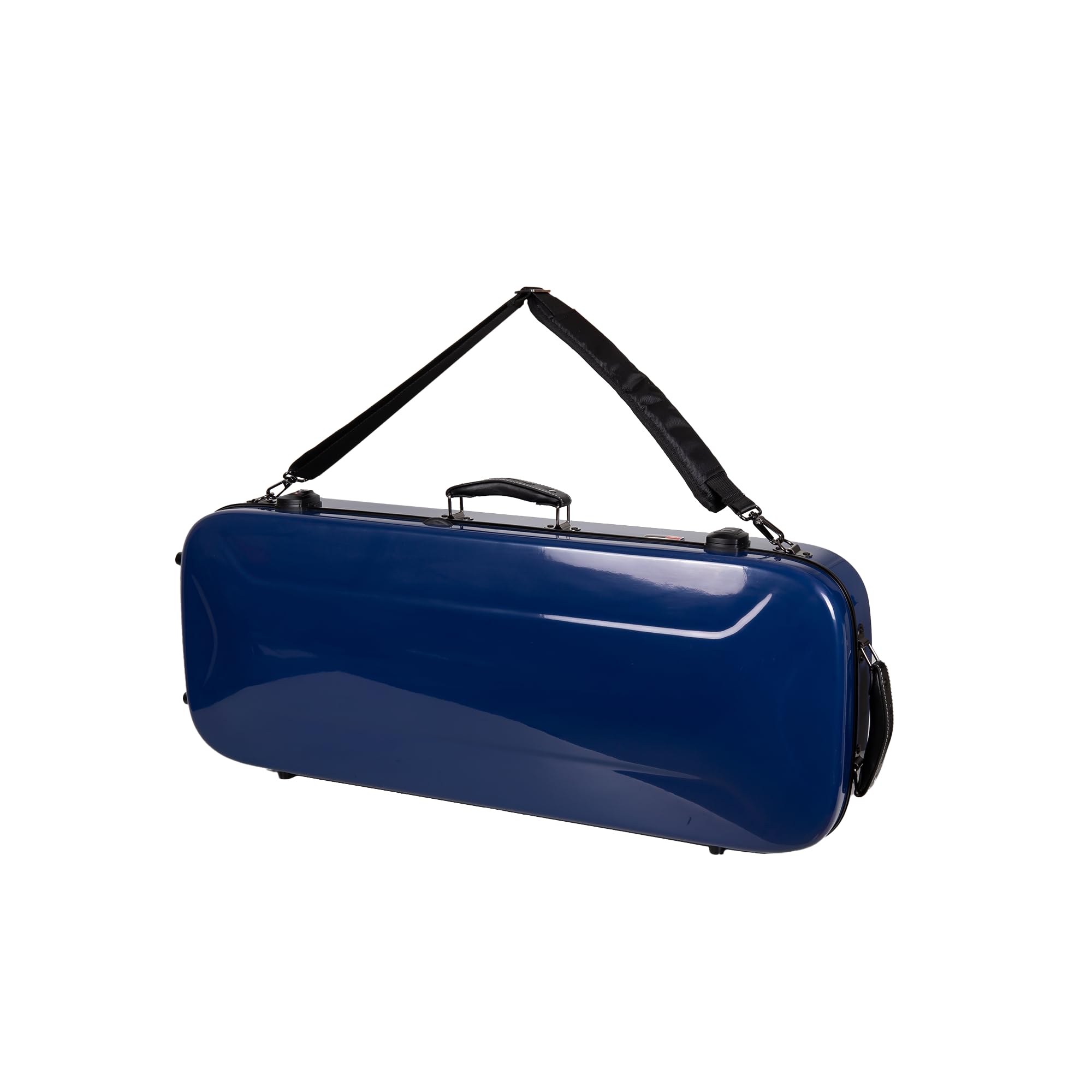 Crossrock Fiberglass Mandolin Case - Oblong For F-Style (Fits Gibson F5) | Navy Blue Gloss Finish, Forest Green Velvet, Tsa Lock