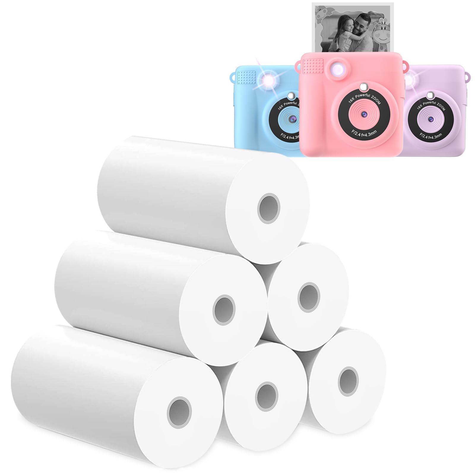 Esoxoffore Printer Paper,6 Rolls For Kids Instant Print Camera,Hd Printing Thermal Print Paper Set Portable Refill Print Paper