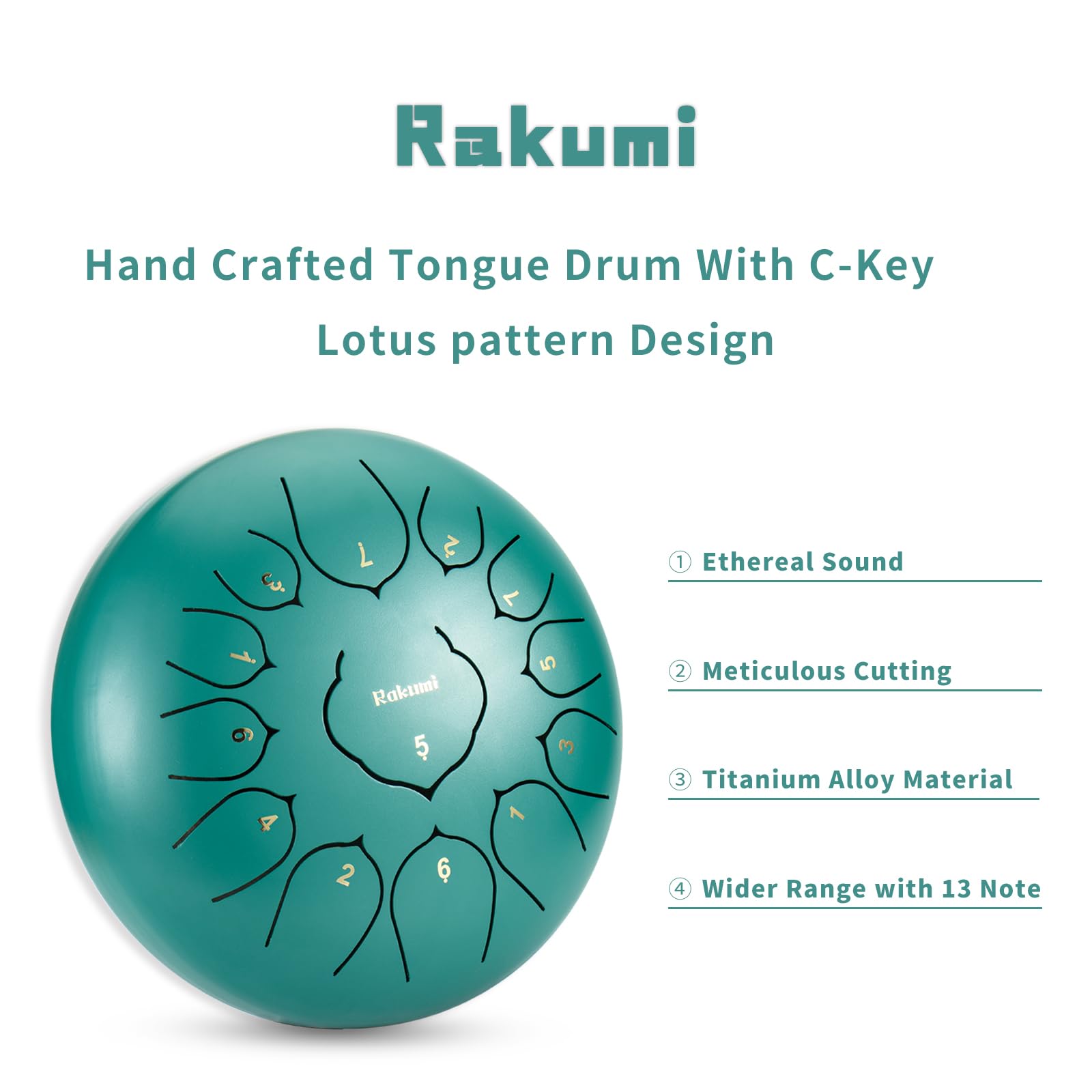 Steel Tongue Drum 13 Note 12 Inch Percussion Instrument Lotus Hand Pan Drum C Key With Drum Mallets Carry Bag