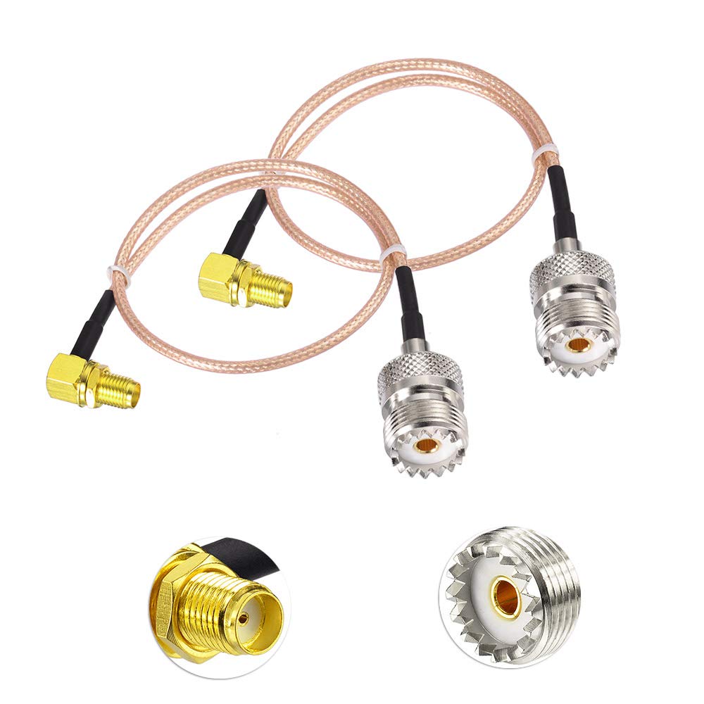 SUPERBAT SO239 to SMA Cable UHF Female SO-239 to SMA Female Right Angle Cable 12' for RF Applications/CB Radio/Handheld Radio Antenna/Walkie Talkie etc Pack of 2