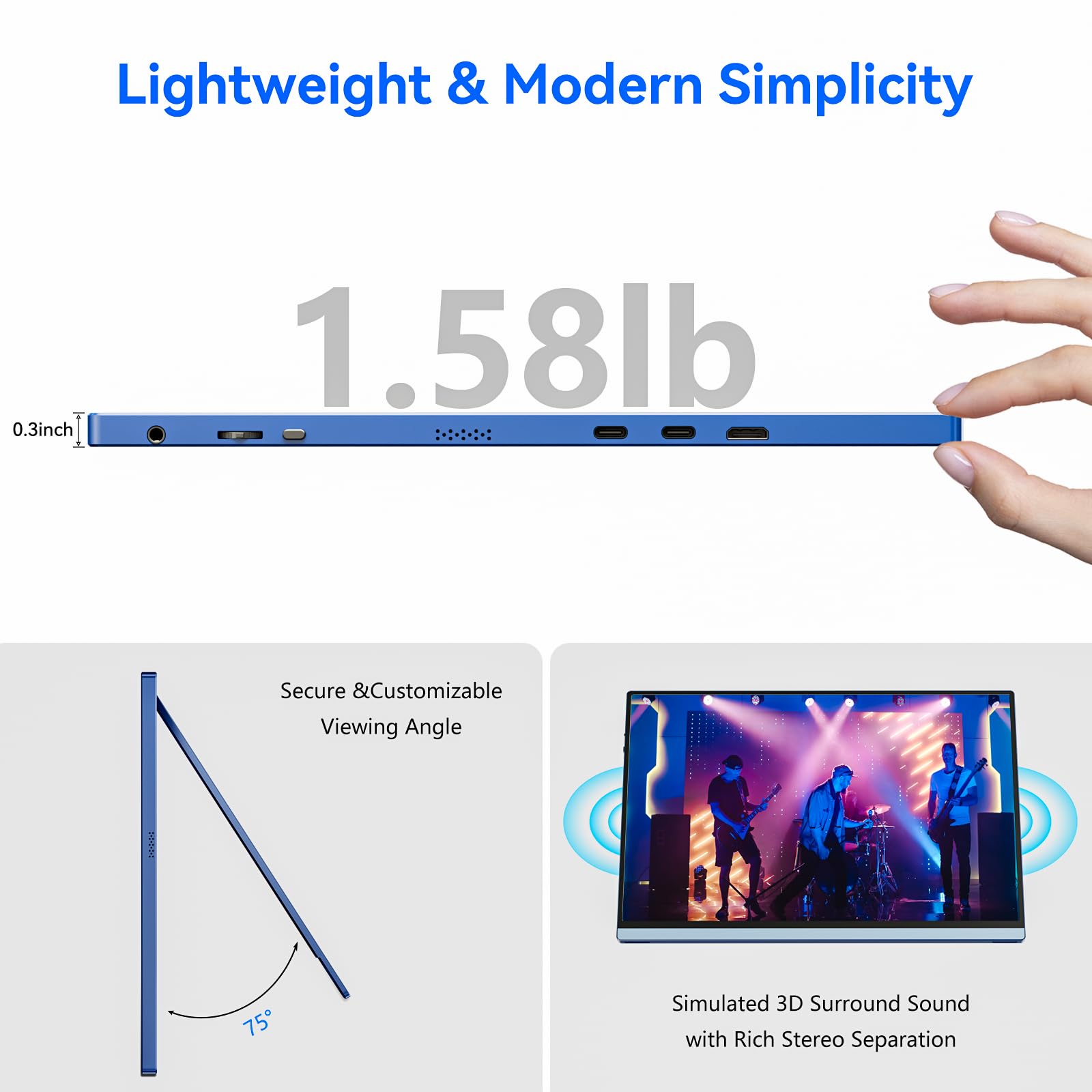 Veout 16Inch Portable Monitor For Laptop, 1920X1200P Fhd Ips 16:10 External Display, 100% Srgb Aluminum Stand, Usb-C/Mini Hdmi,