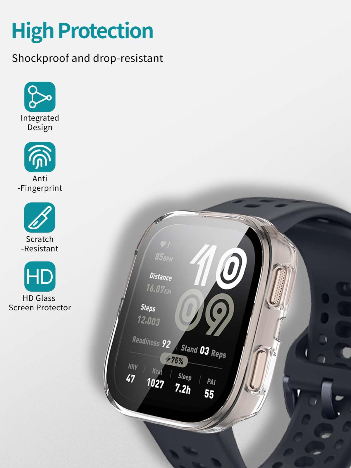 2Pack Case For Amazfit Bip 6,Noukaju Protective Cover Smart Watch,Built-In 9H Tempered Glass Film, Hard Pc,Easy To Install,Scree