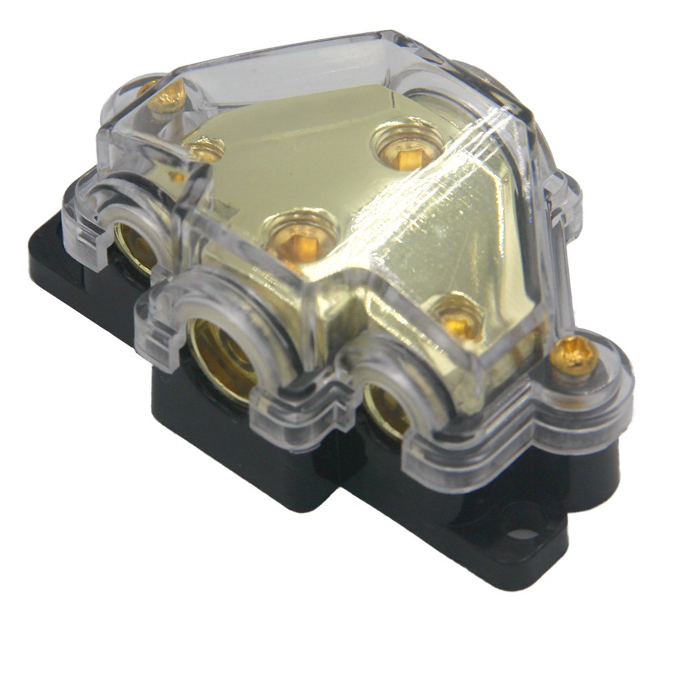 Zookoto 0Ga Power Distribution Block, Auto Car Audio Amplifier 1 In 3 Ways Fuse Holder Circuit Protector (3 Way)