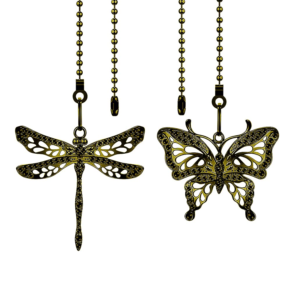 Dotlite Bronze Ceiling Fan Pull Chain Extender,Dragonfly And Butterfly Decorative Fan Chain Pendant Extension,12In 3Mm Beaded Fa