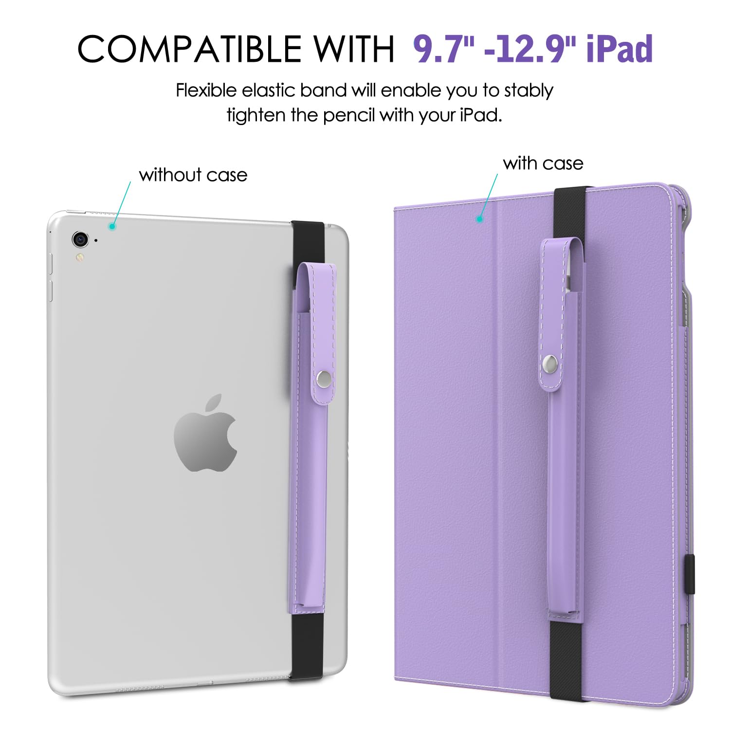 MoKo Pencil Holder for Apple Pencil Pro, Apple Pencil 1st/2nd Generation, Apple Pencil (USB C), PU Leather iPad Pencil Sleeve Pouch with Buckle & Elastic Band Attach to iPad Case, Taro Purple