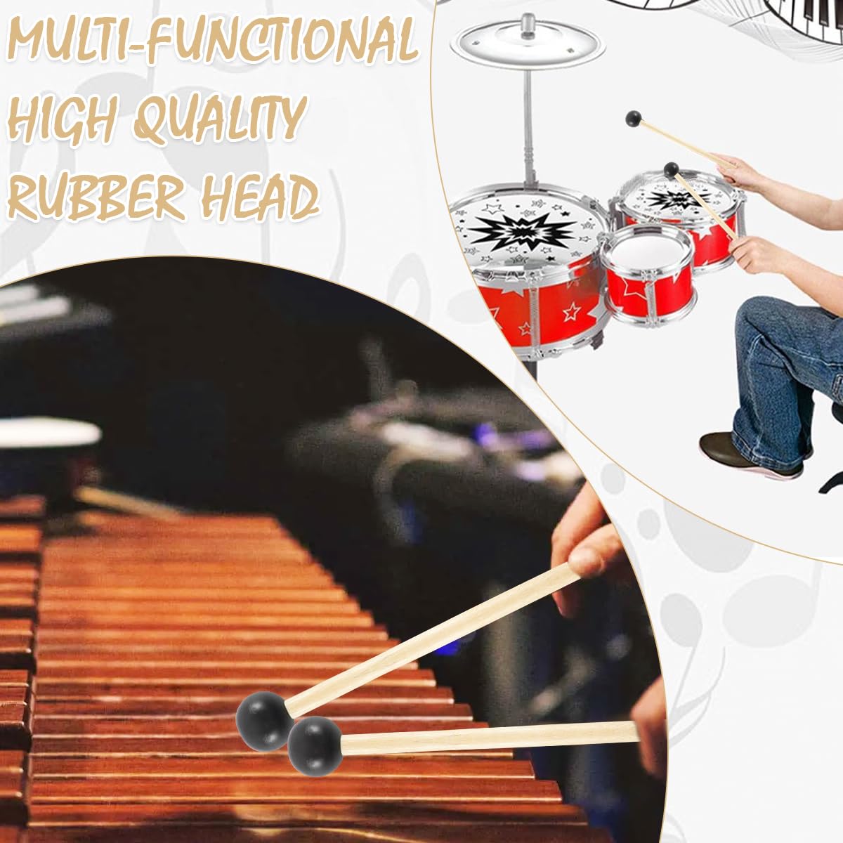 6 Pcs Xylophone Mallets Drum Mallets, With Rubber Head And Handle Percussion Mallets Set Tongue Drum Bell, For Tongue Drum Or Ke