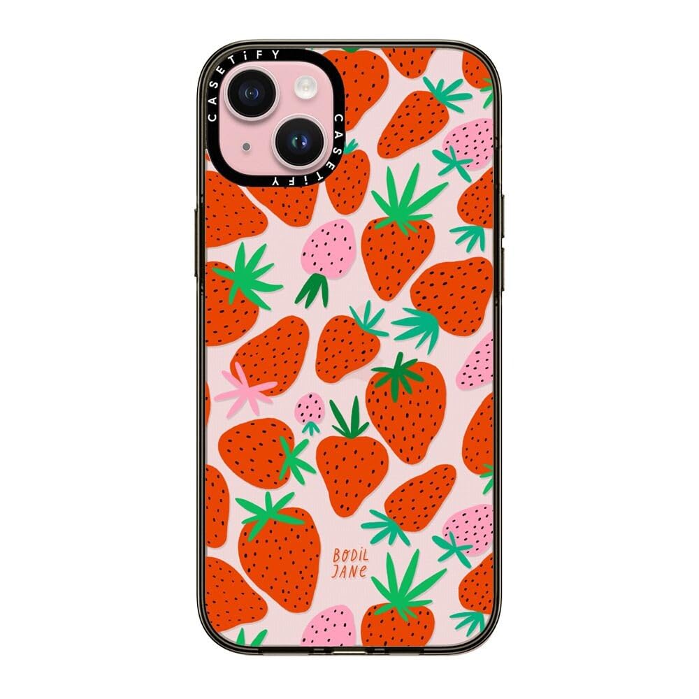 Casetify Compact Case For Iphone 15 Plus [2X Military Grade Drop Tested / 4Ft Drop Protection]   Strawberries   Clear Black