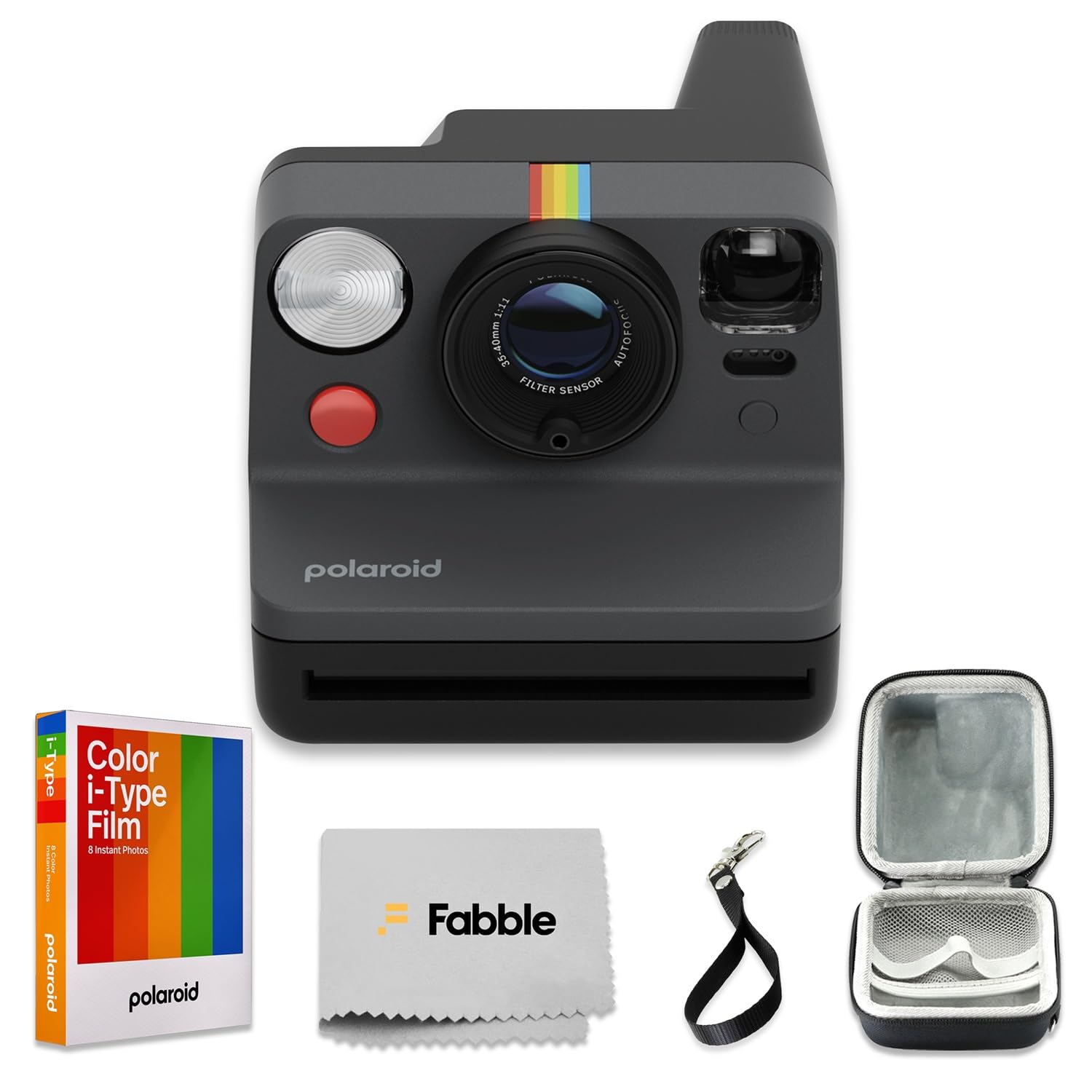 Polaroid Now Generation 3 I-Type Instant Camera (Black) Bundle with Color I-Type Film (8 Exposures), Hard Protective Case and Wr