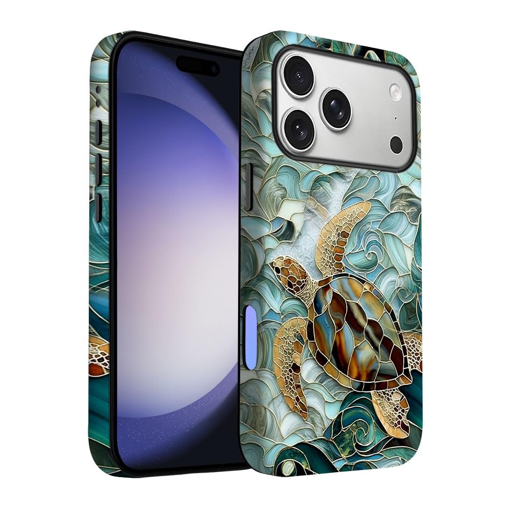 Yuzbira for iPhone 17 Pro Max Case | Stained Glass Ocean Sea Turtles | Slim Drop Protection Design