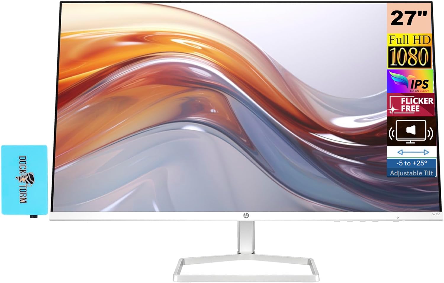 HP Series 5 527sa Monitor with Speakers 94F48AA#ABA Bundle with Docztorm Dock, 27 FHD IPS (1920x1080) Display, 2X HDMI, Flicker-