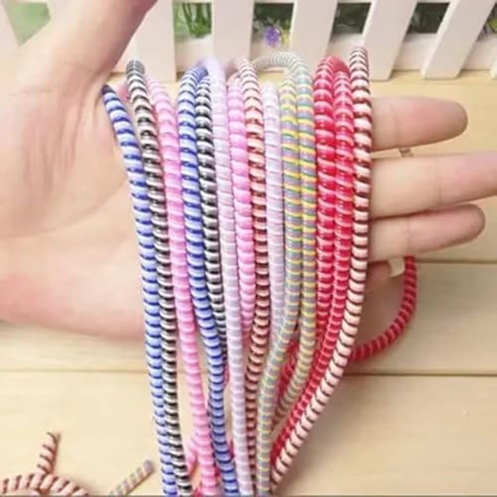 On Blow Spiral Cable Protector Set, 1 Metre, Multicolour, Pack Of 5, For Charging Cables And Earphones