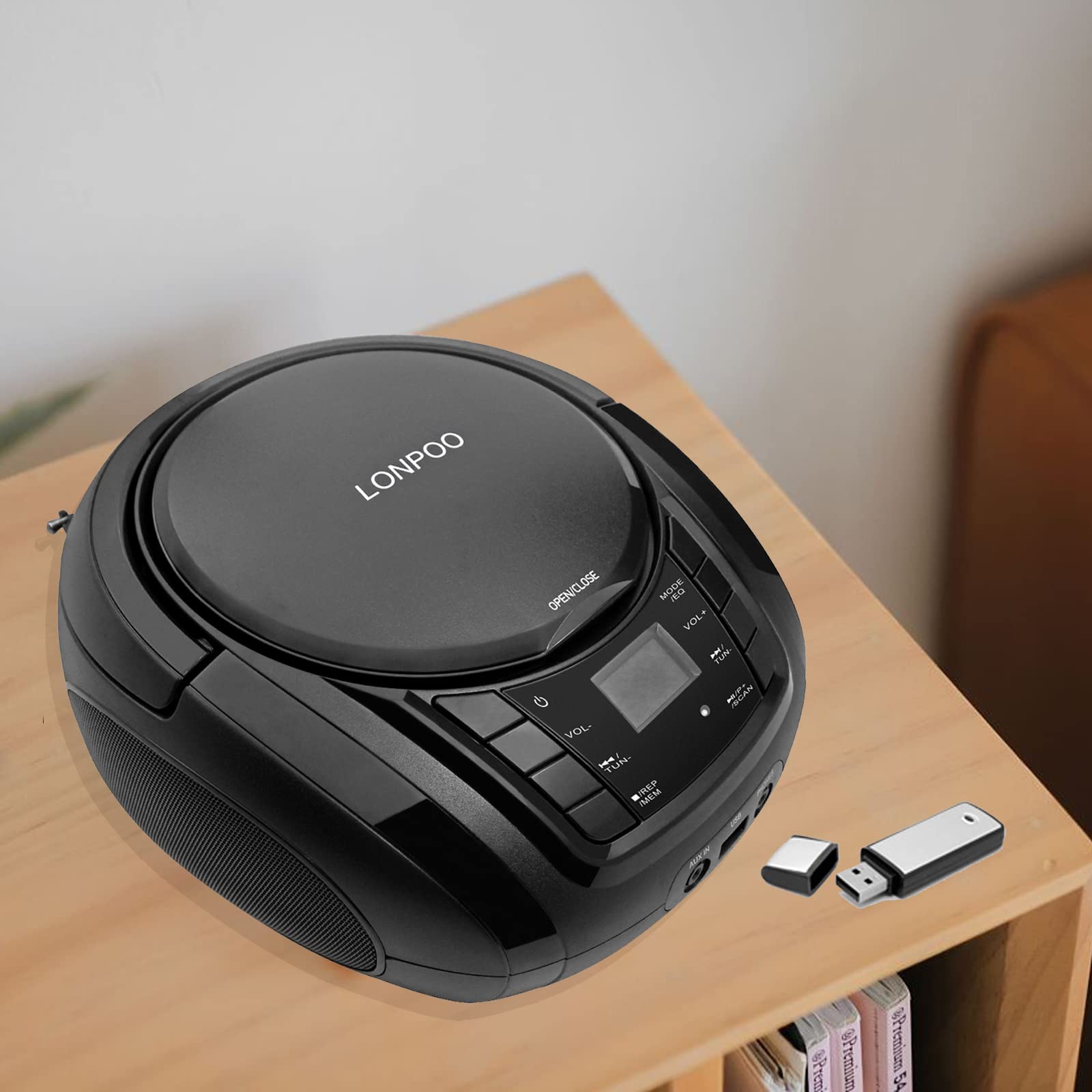 Lonpoo Portable Boombox   Cd Player, Bluetooth, Usb, Mp3, Aux, Fm Radio, Portable, Built In Stereo Speakers, Carrying Handle, Lc