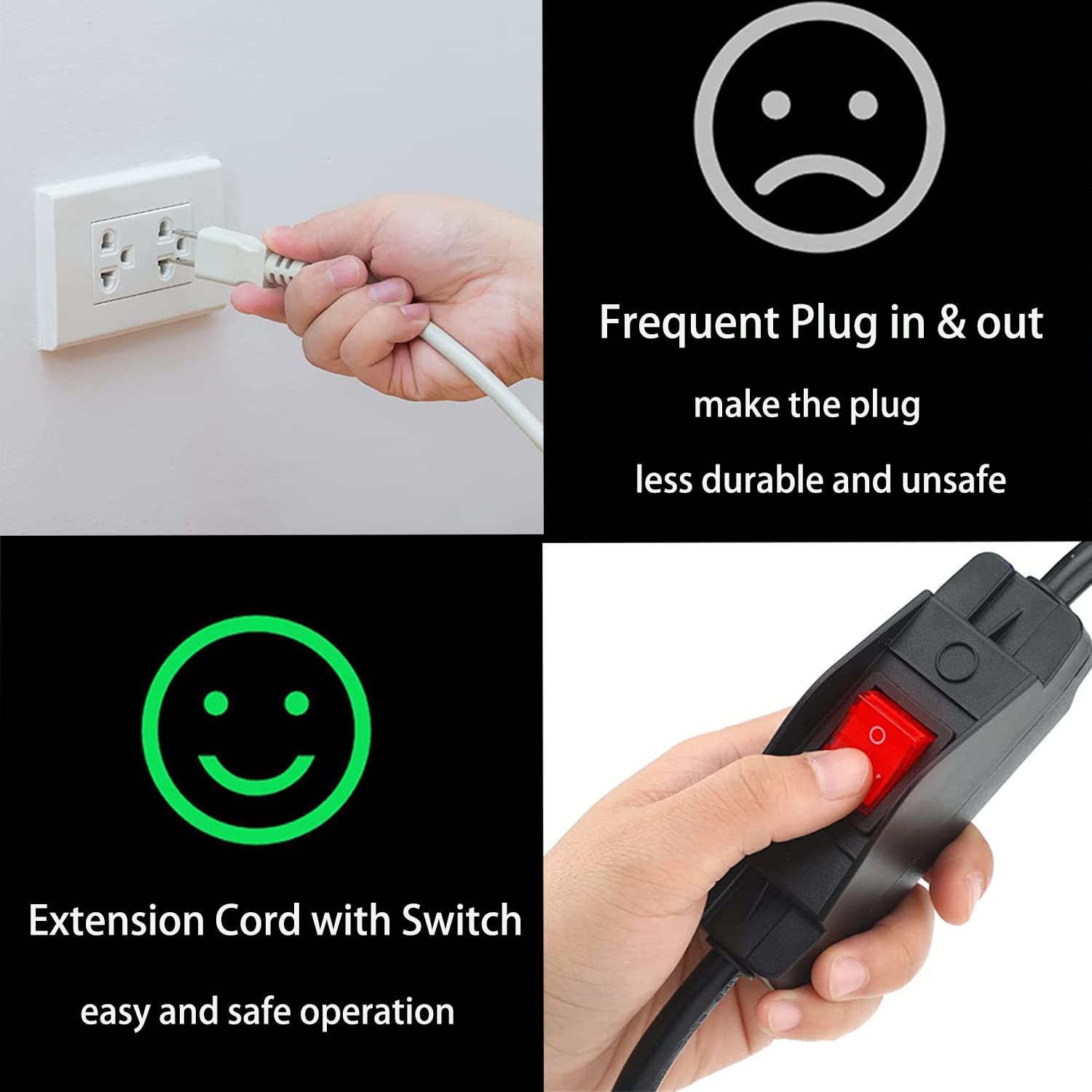 Outdoor Extension Cord With Waterproof In Line Switch, 3 Prong Heavy Duty Extension Cord With On Off Switch, 125V/250V 1625W Ext