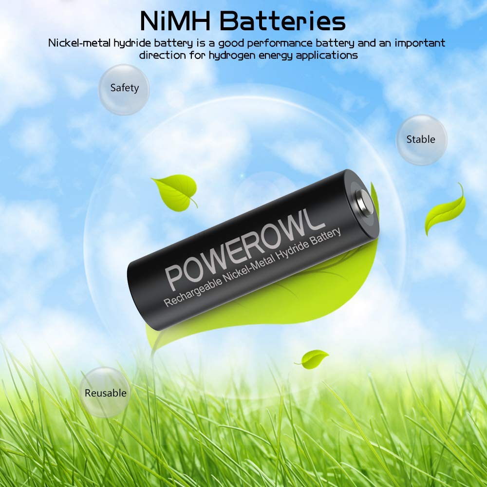 Powerowl Aa Aaa Rechargeable Batteries, Pre Charged High Capacity 2800Mah & 1000Mah 1.2V Nimh Battery Low Self Discharge, Pack O