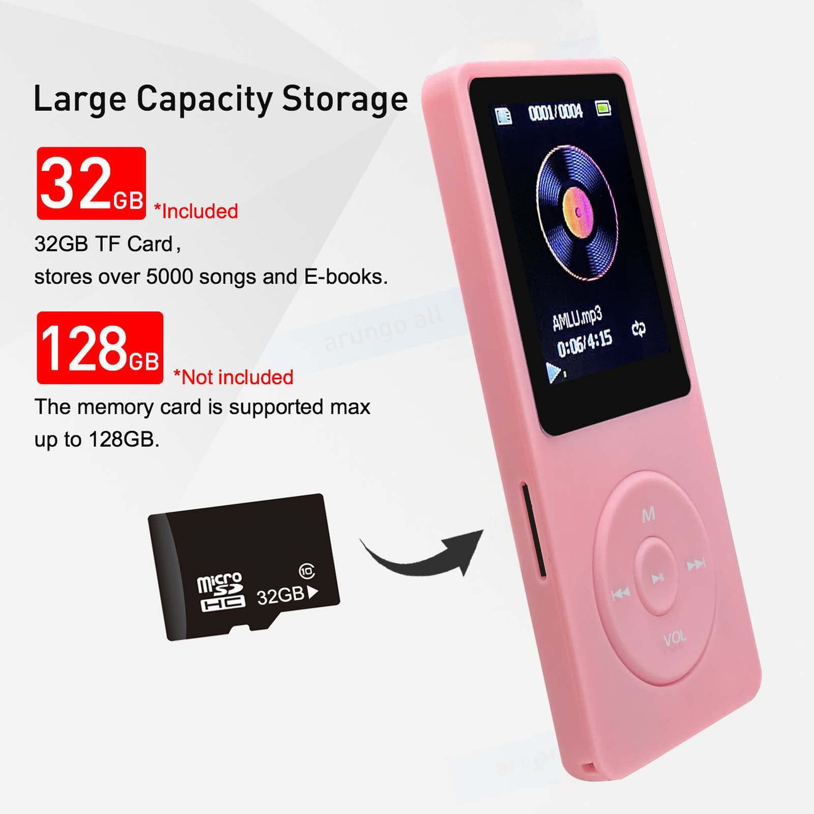 Mp3 Player 32Gb With Speaker Earphones Portable Music Player For Kids Support Fm Radio Voice Recorder E Book Support Up To 128Gb