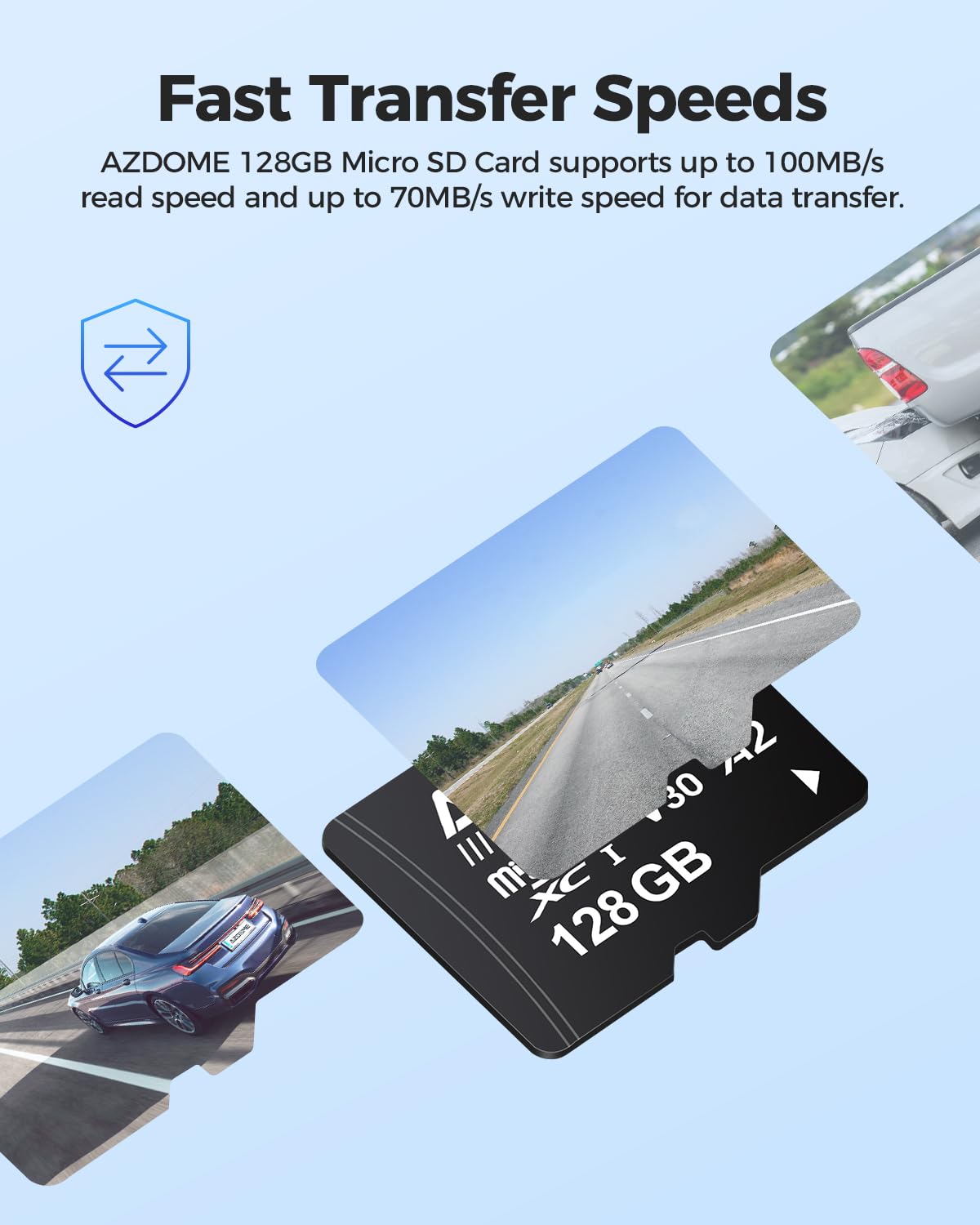 Azdome 128Gb Micro Sd Card Microsdxc Memory Card For Azdome M550 Gs63H Pro M63 M300 M300S M27 M17 M01 Pro Pg19X Dash Cam Full Hd