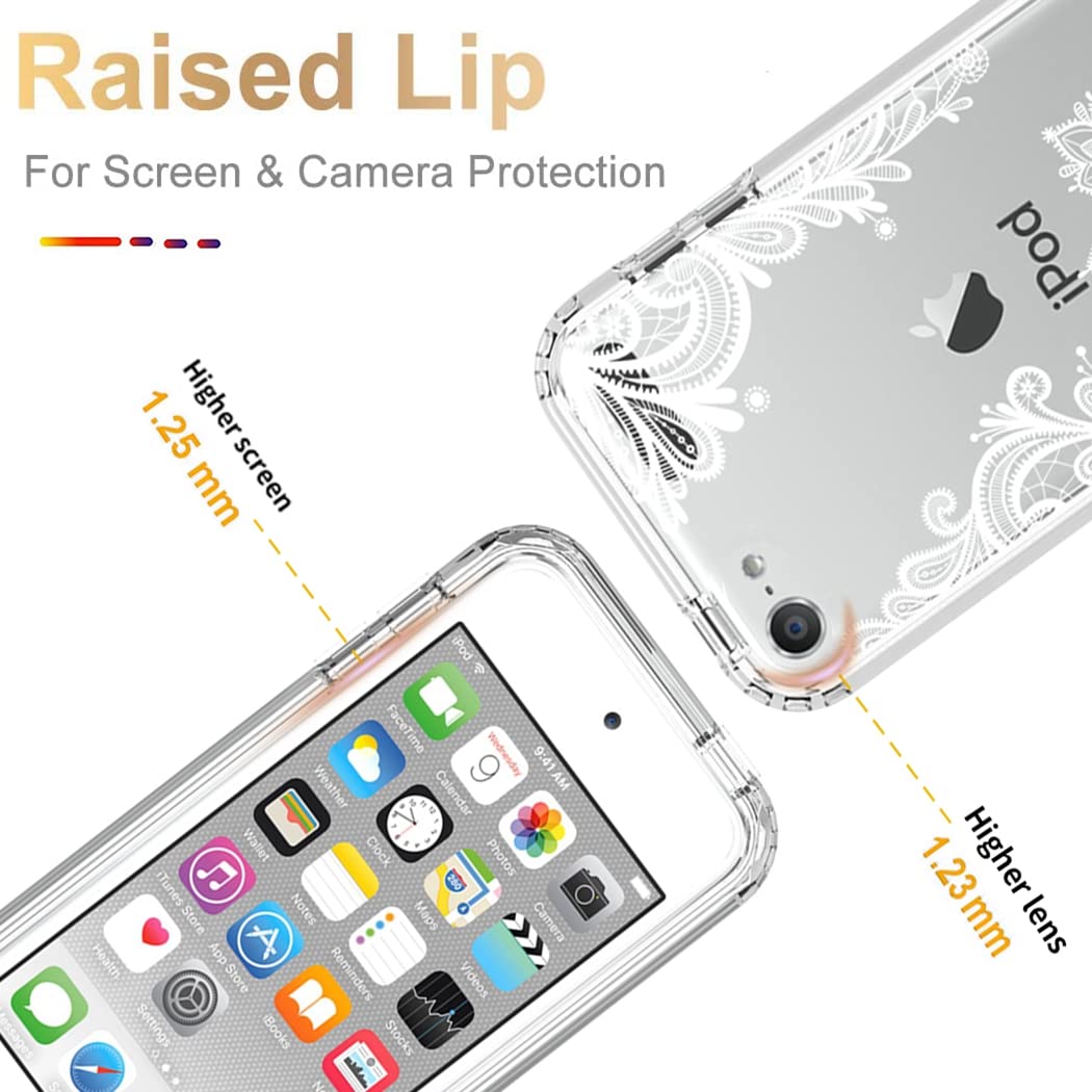 Yodueiv For Ipod Touch 6/Touch 5/Touch 7 Case With Tempered Glass Screen Protector, Full Body Shockproof Cute Clear Mandala Patt