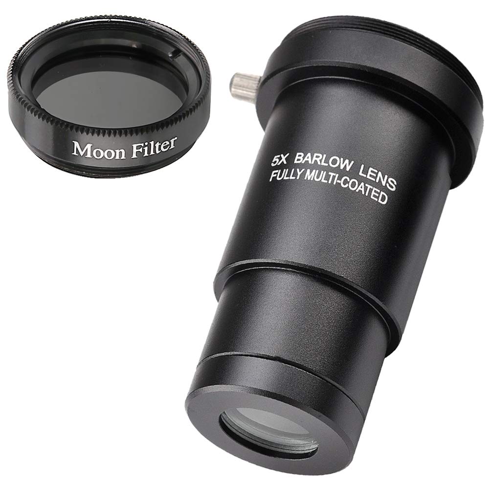 Starboosa 1.25 Inch 5X Barlow Lens & Moon Filter Kit For Telescope Eyepieces