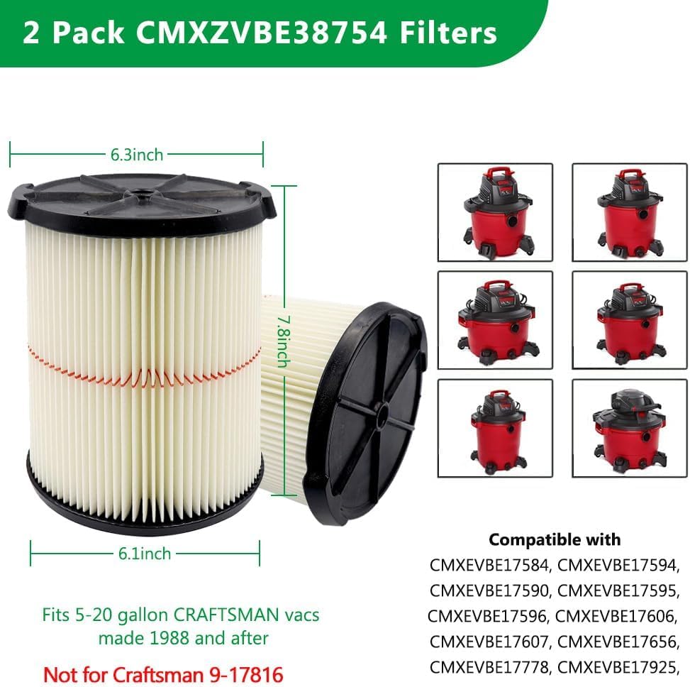 Replacement Filter For Craftsman Cmxzvbe38754 9 38754 Red Stripe General Purpose Wet Dry Vac Filter For 5/6/8/12/16/32 Gallon Sh