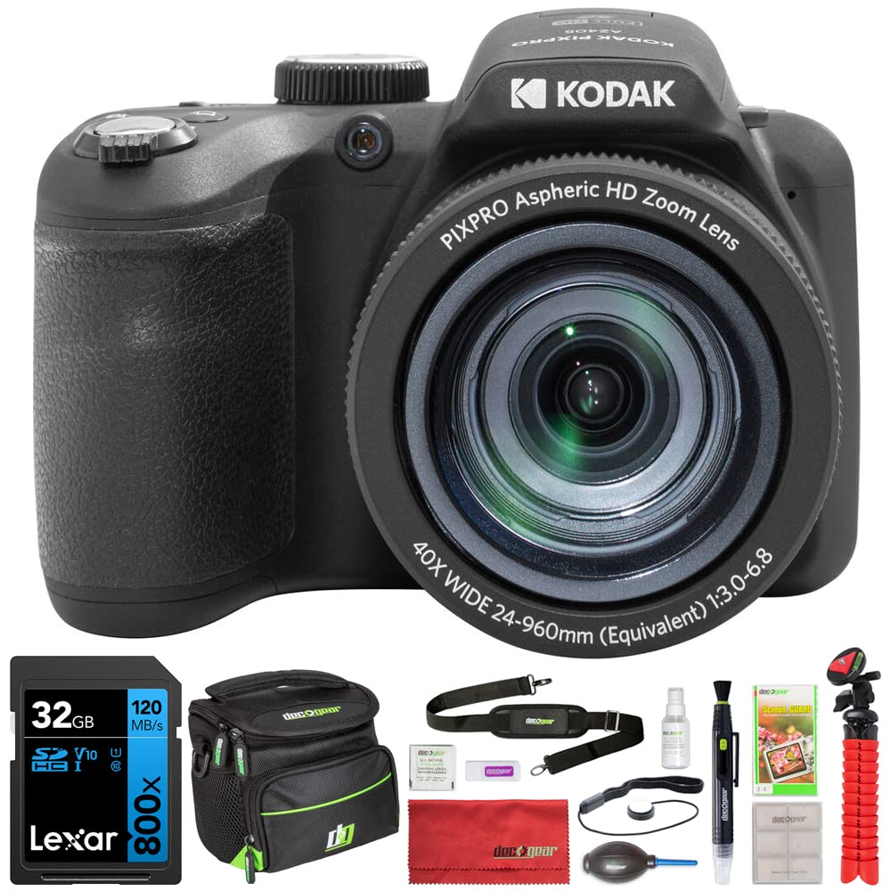 Kodak AZ405BK PIXPRO Astro Zoom 20MP Digital Camera 40X Optical Zoom 24mm Bundle with Lexar 32GB UHSI SDHC Memory Card and Deco