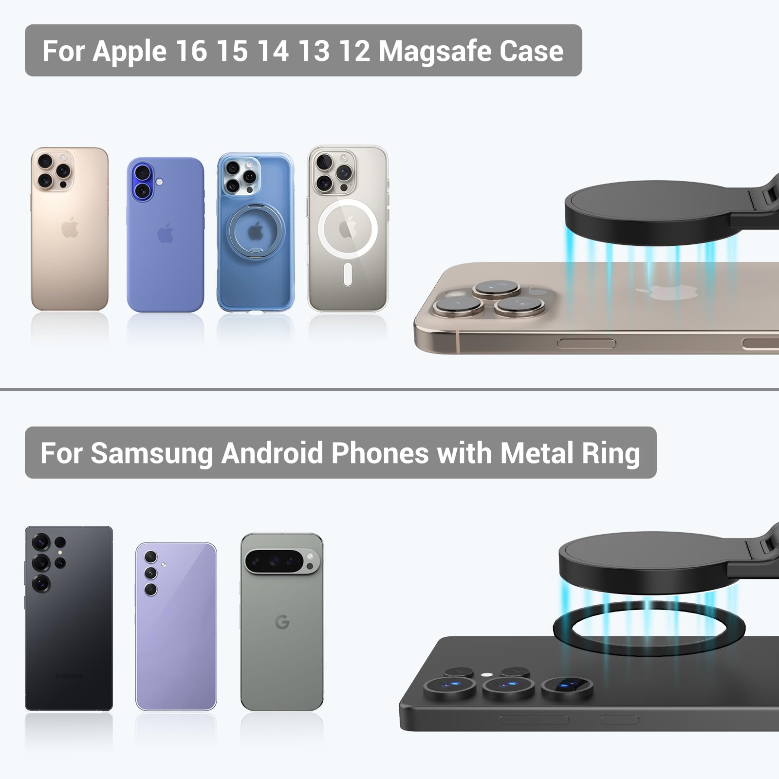 Magnetic Airplane Phone Holder, Universal Travel Phone Mount With Magnetic Ring, 360 Rotatable & Adjustable, Foldable Compact St