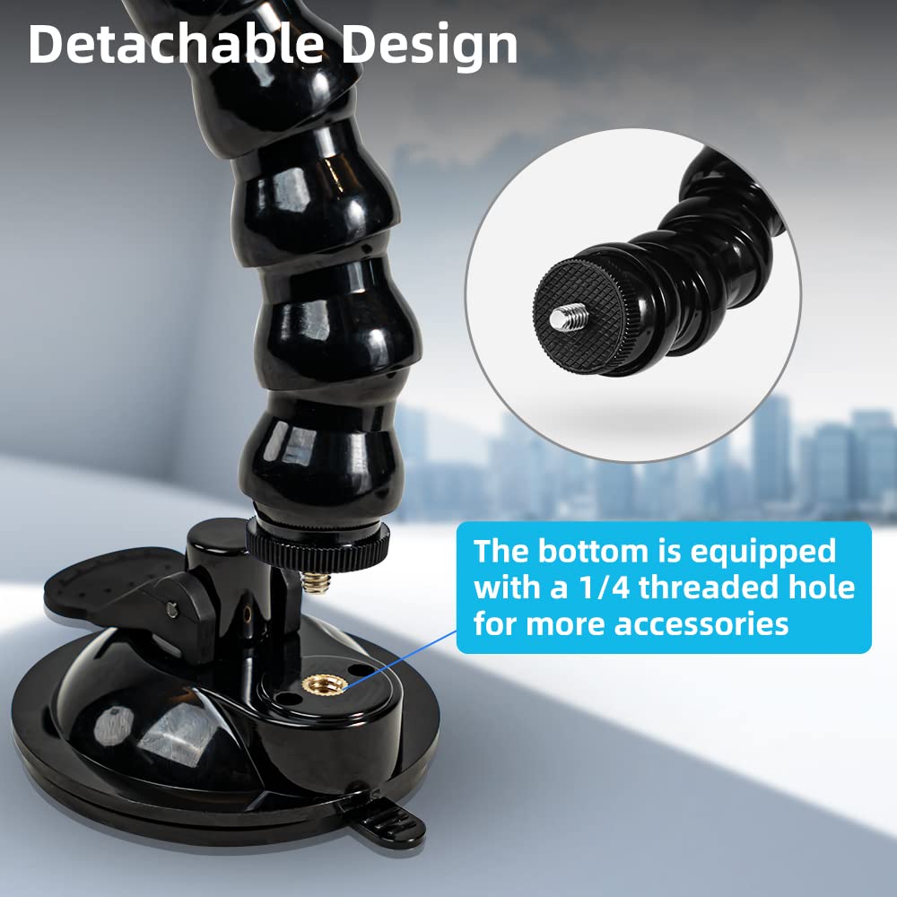 Surewo Flexible Gooseneck Suction Cup Camera Car Mount Compatible With Gopro Hero 13 Black,Hero 12/11/10/9/8/7/6/5 Black,Dji Osmo Action 5 Pro/4/3/2,Insta 360 One R And Most Action Cameras